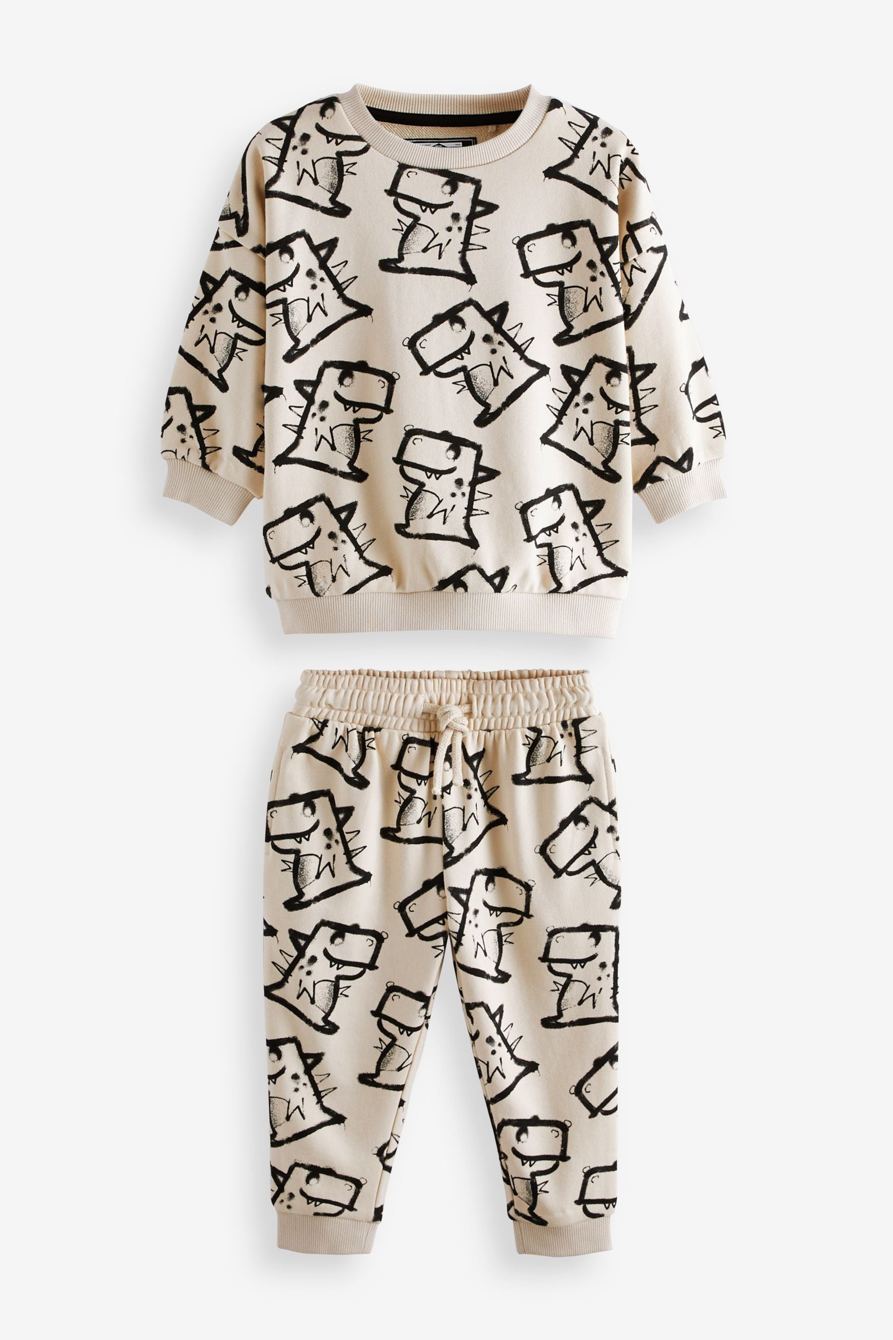 Monochrome Dinosaur All-Over Print Jersey Sweatshirt And Joggers Set (3mths-7yrs)