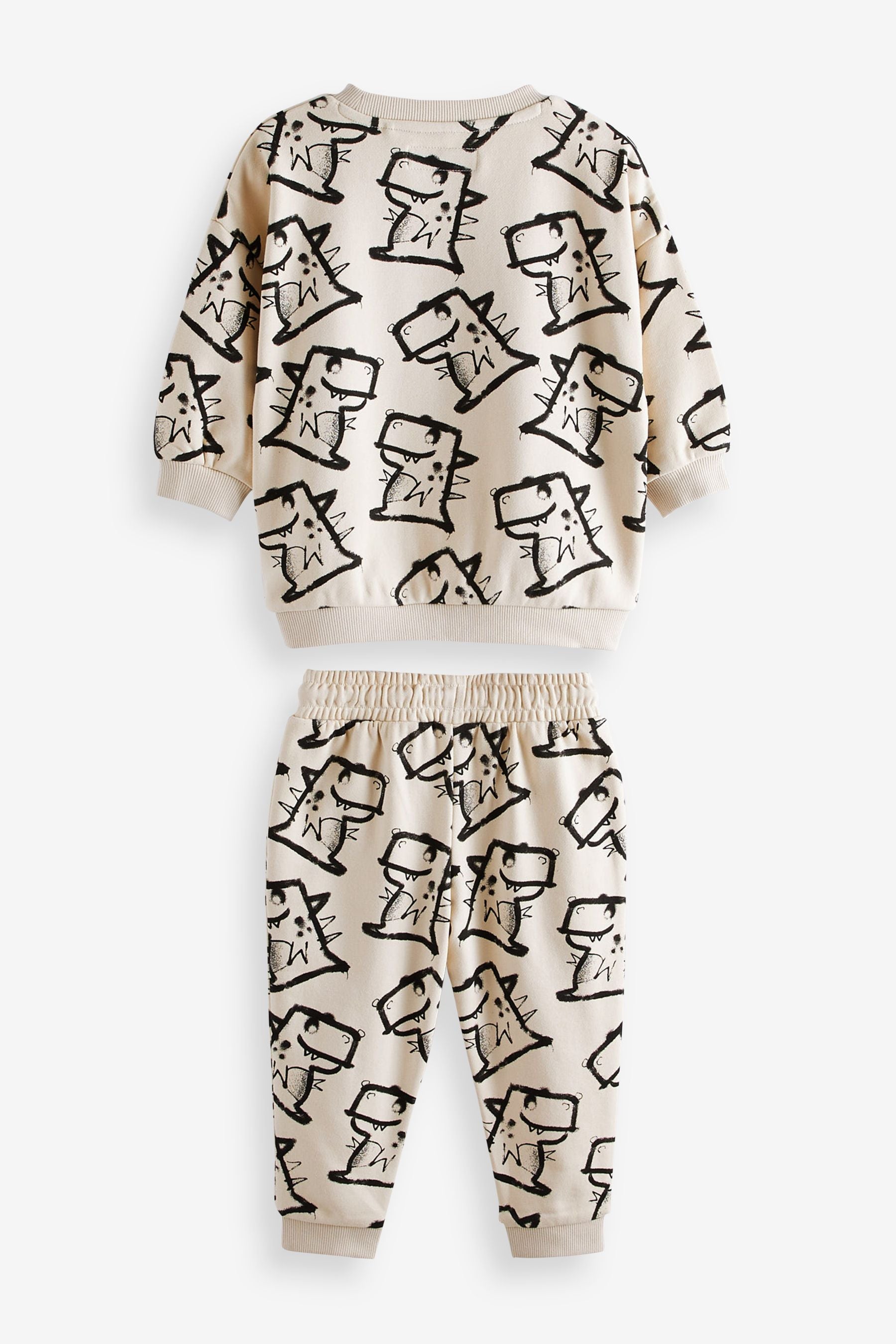 Monochrome Dinosaur All-Over Print Jersey Sweatshirt And Joggers Set (3mths-7yrs)