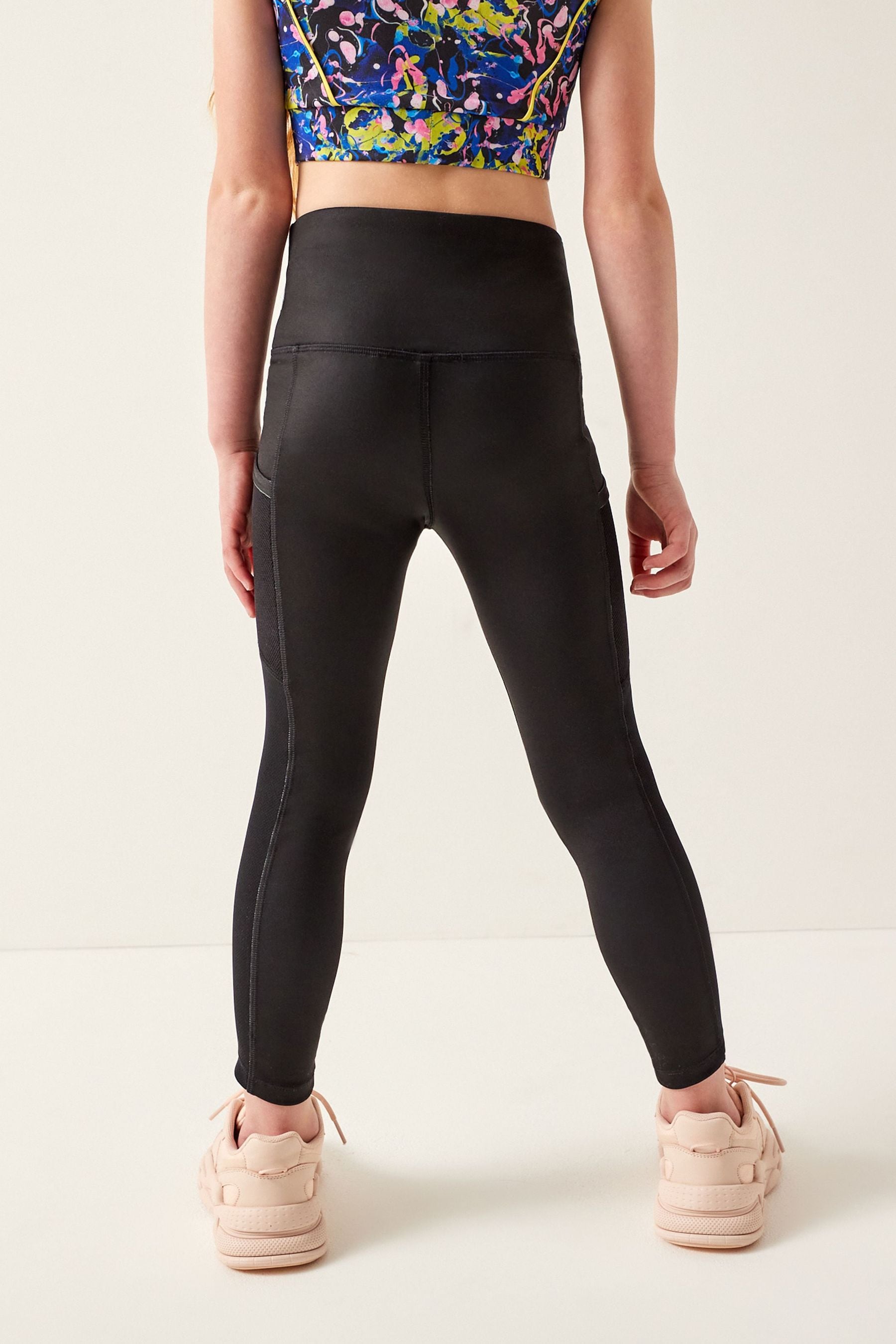 Black Sports Tape Sports Leggings (3-16yrs)