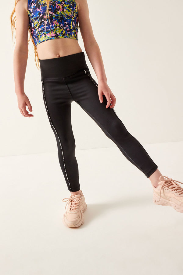 Black Sports Tape Sports Leggings (3-16yrs)