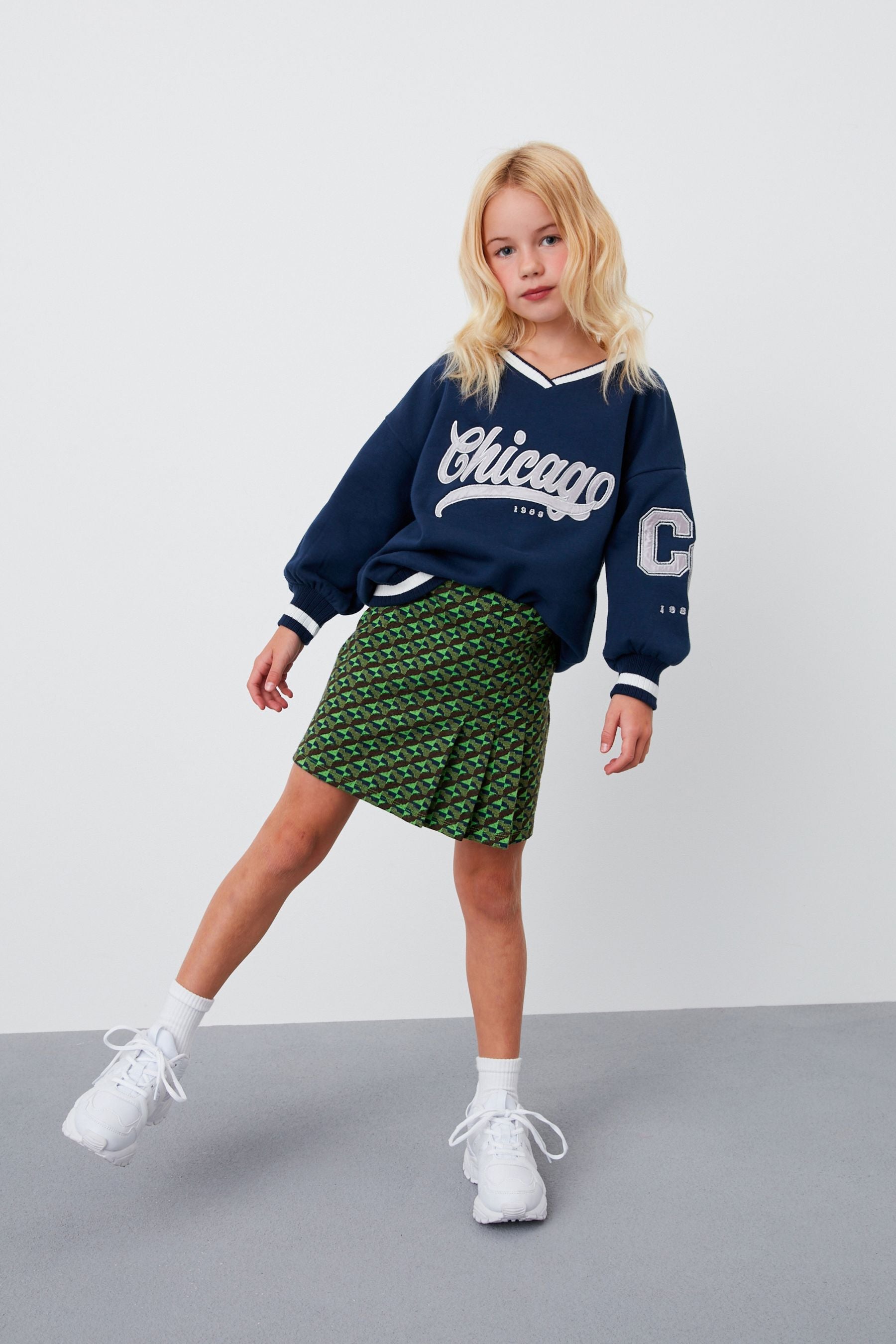 Green Geo Print Jacquard Skirt (3-16yrs)