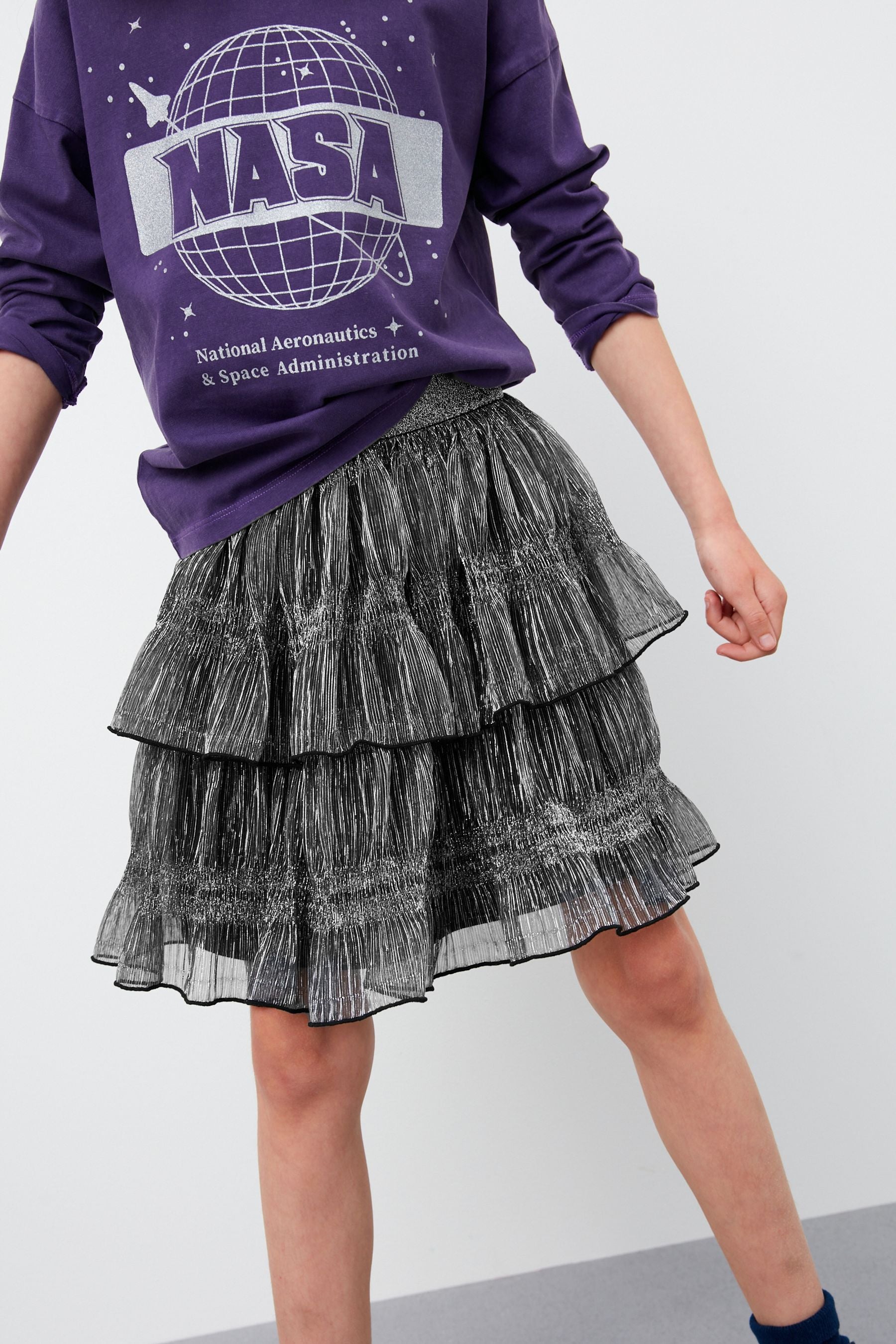 Black/Silver Sparkle Tiered Skirt (3-16yrs)