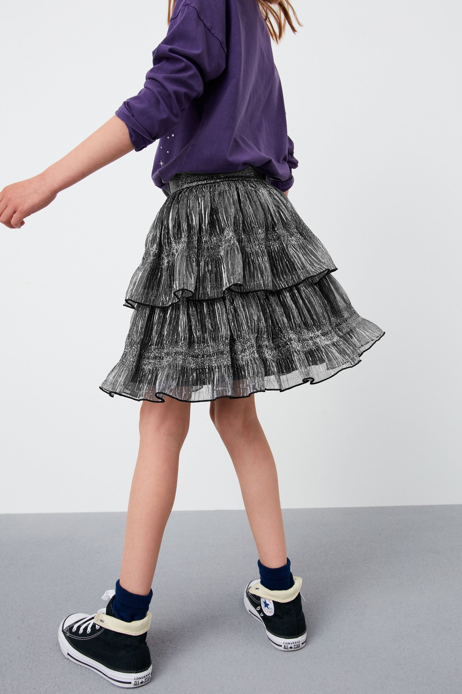 Black/Silver Sparkle Tiered Skirt (3-16yrs)