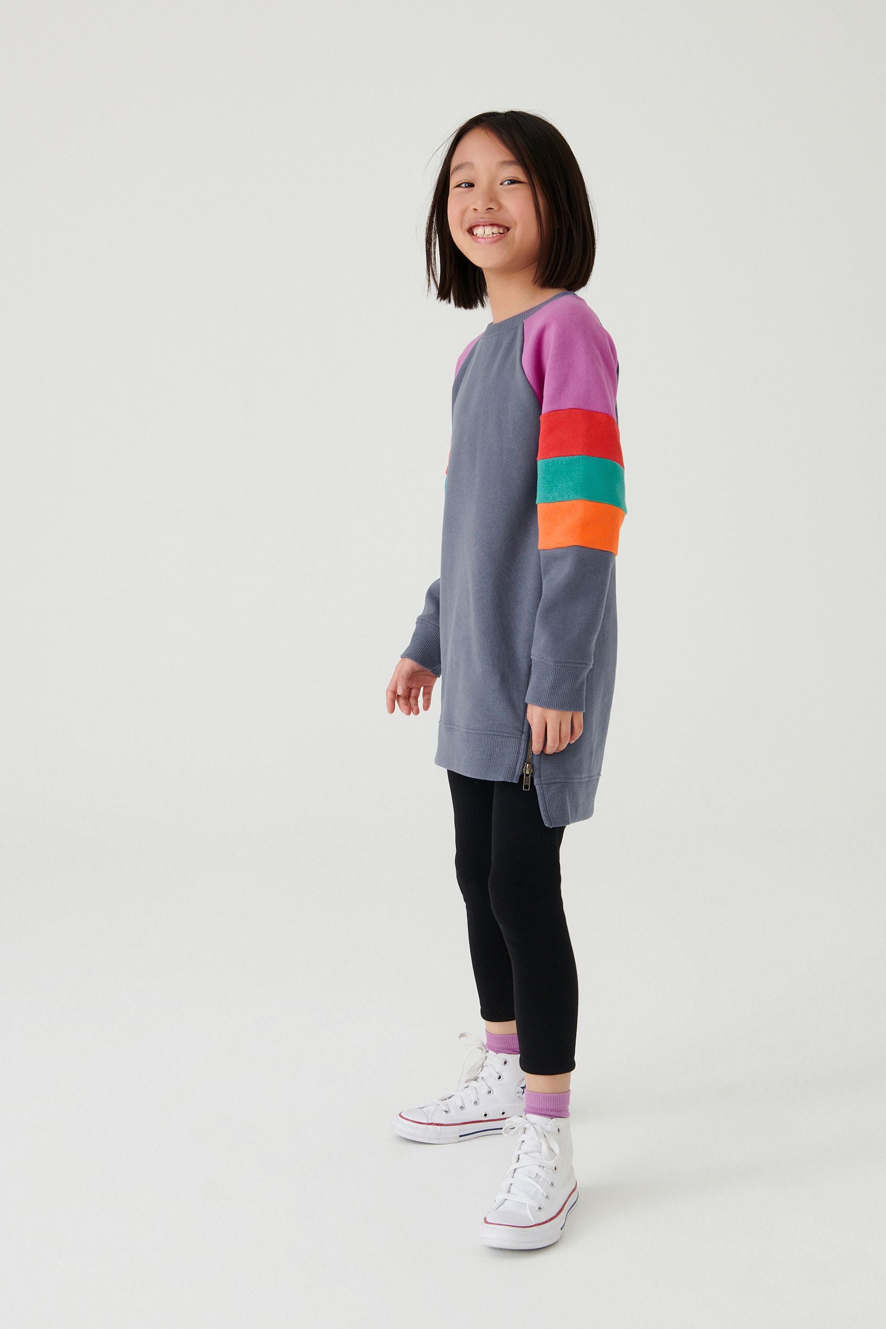 Blue Rainbow Sleeve Next Jumper Dress (3-16yrs)