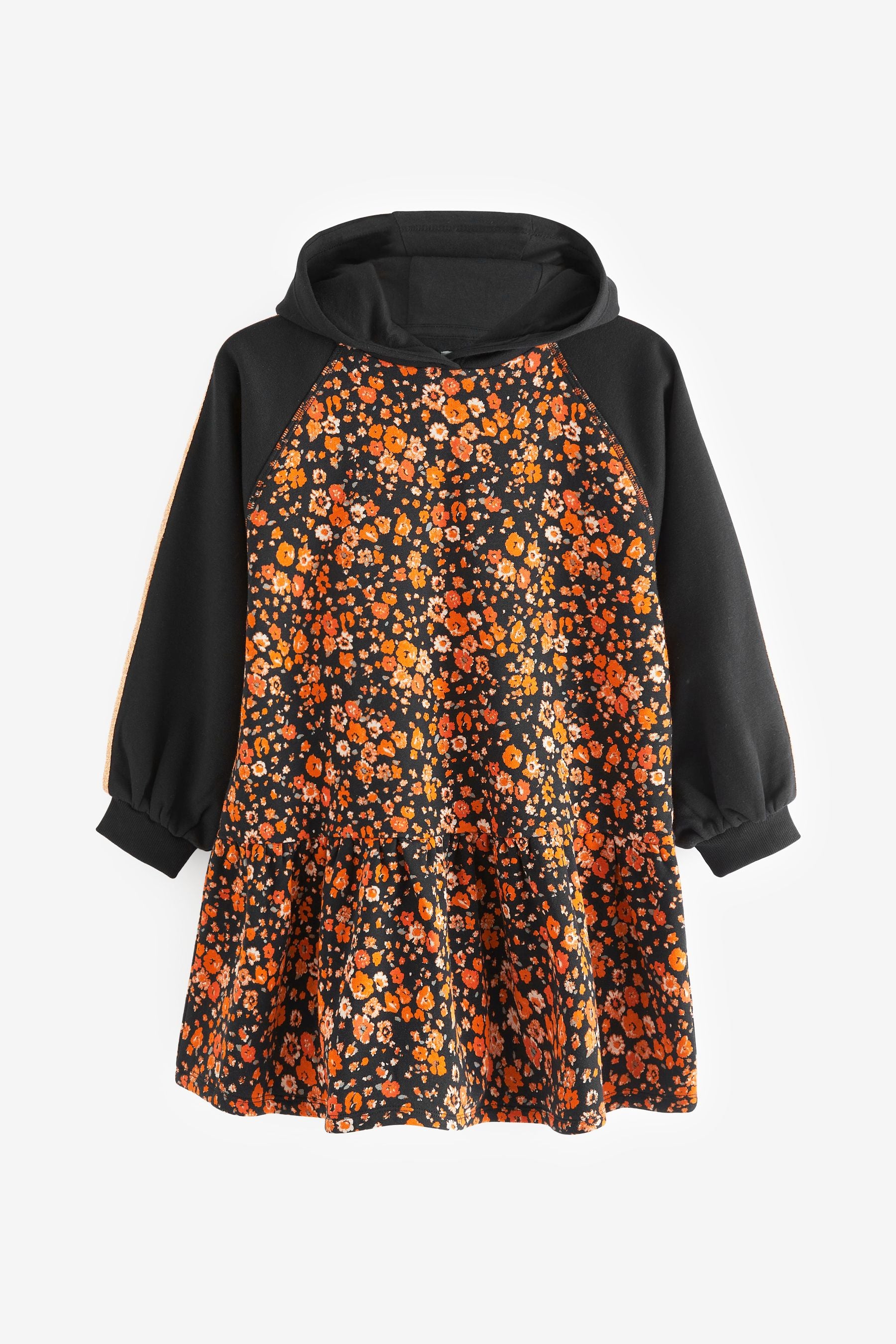 Black Floral Hooded Jumper Dress (3-16yrs)