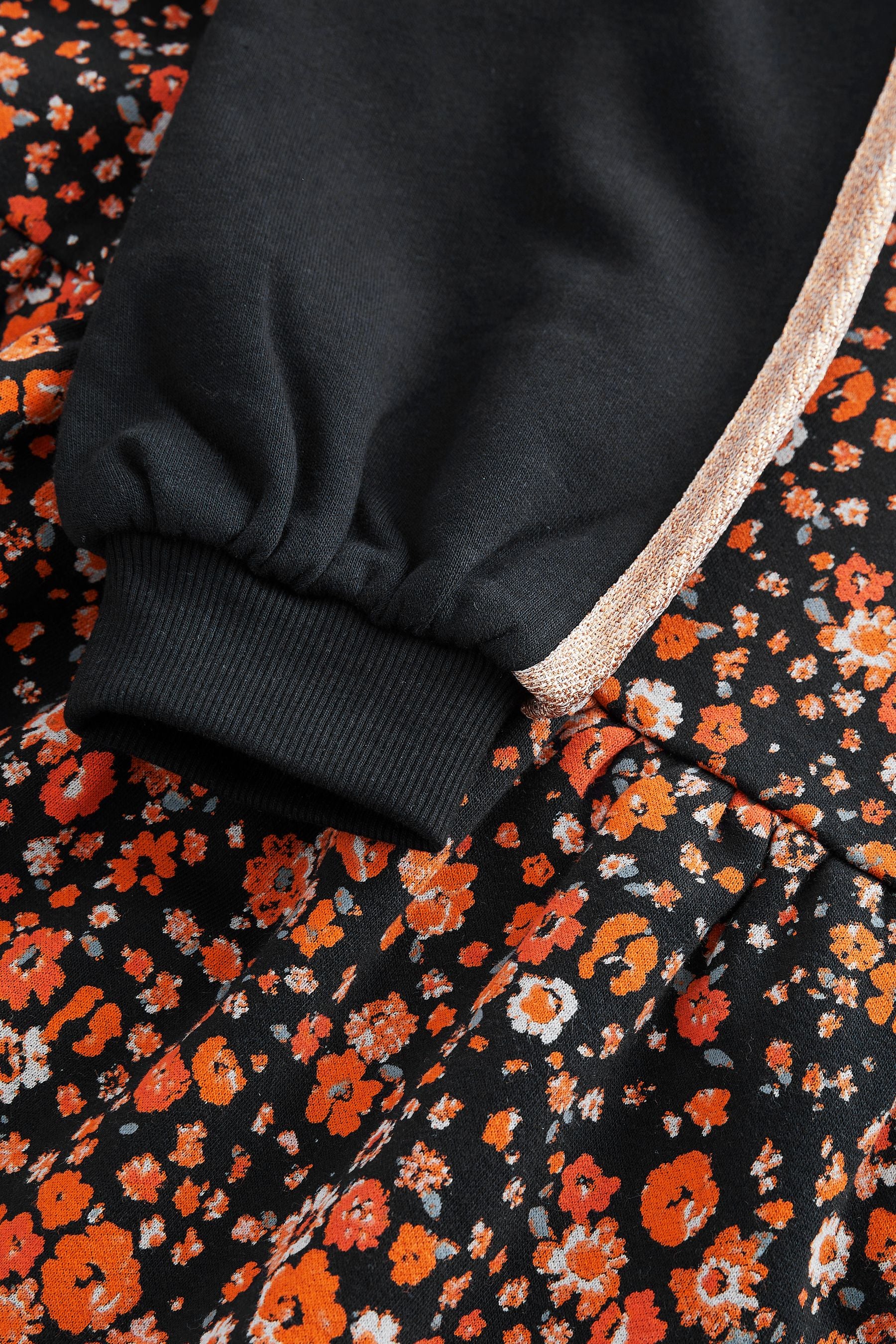 Black Floral Hooded Jumper Dress (3-16yrs)