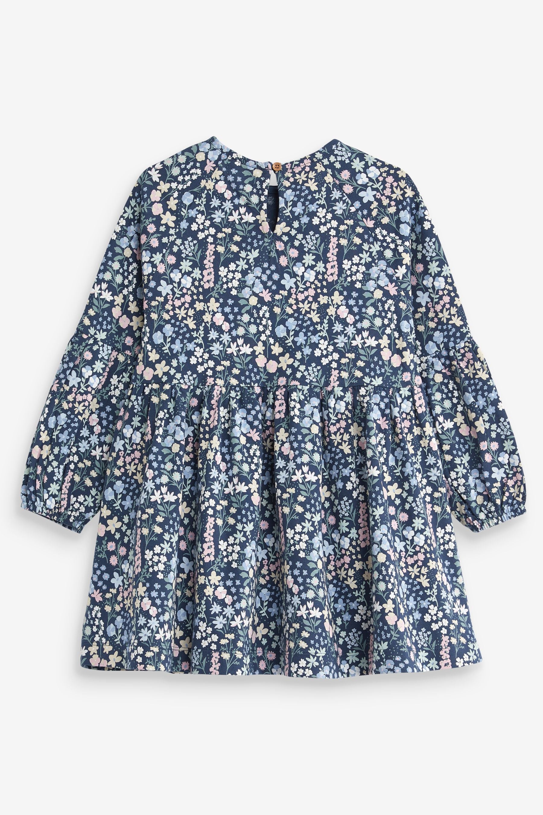 Navy Blue Floral Long Sleeve Dress (3-16yrs)