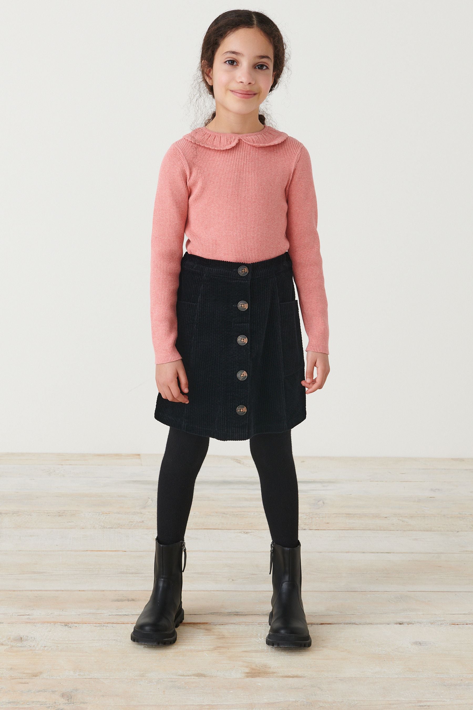 Black Button Through Cord Skirt (3-16yrs)