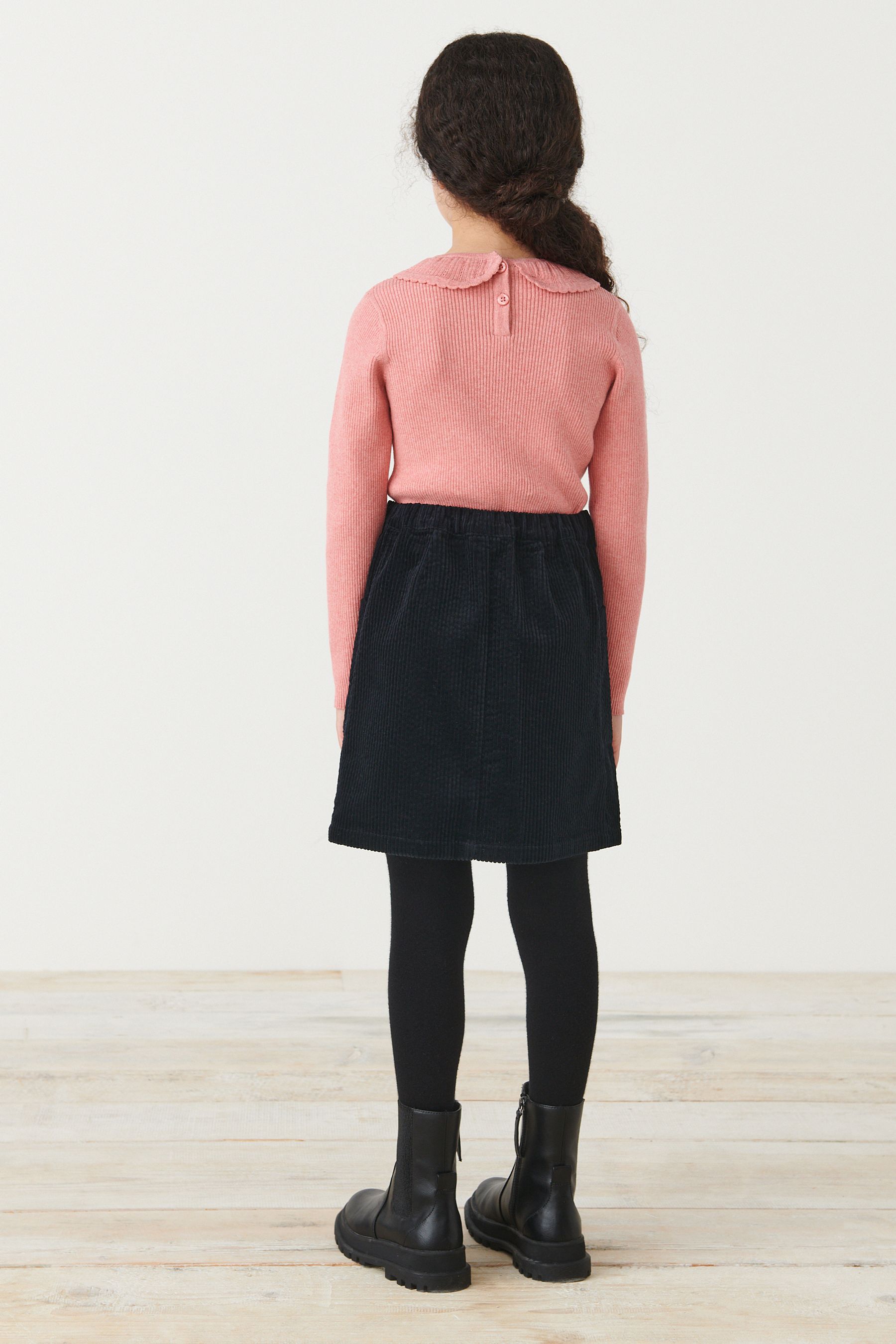 Black Button Through Cord Skirt (3-16yrs)