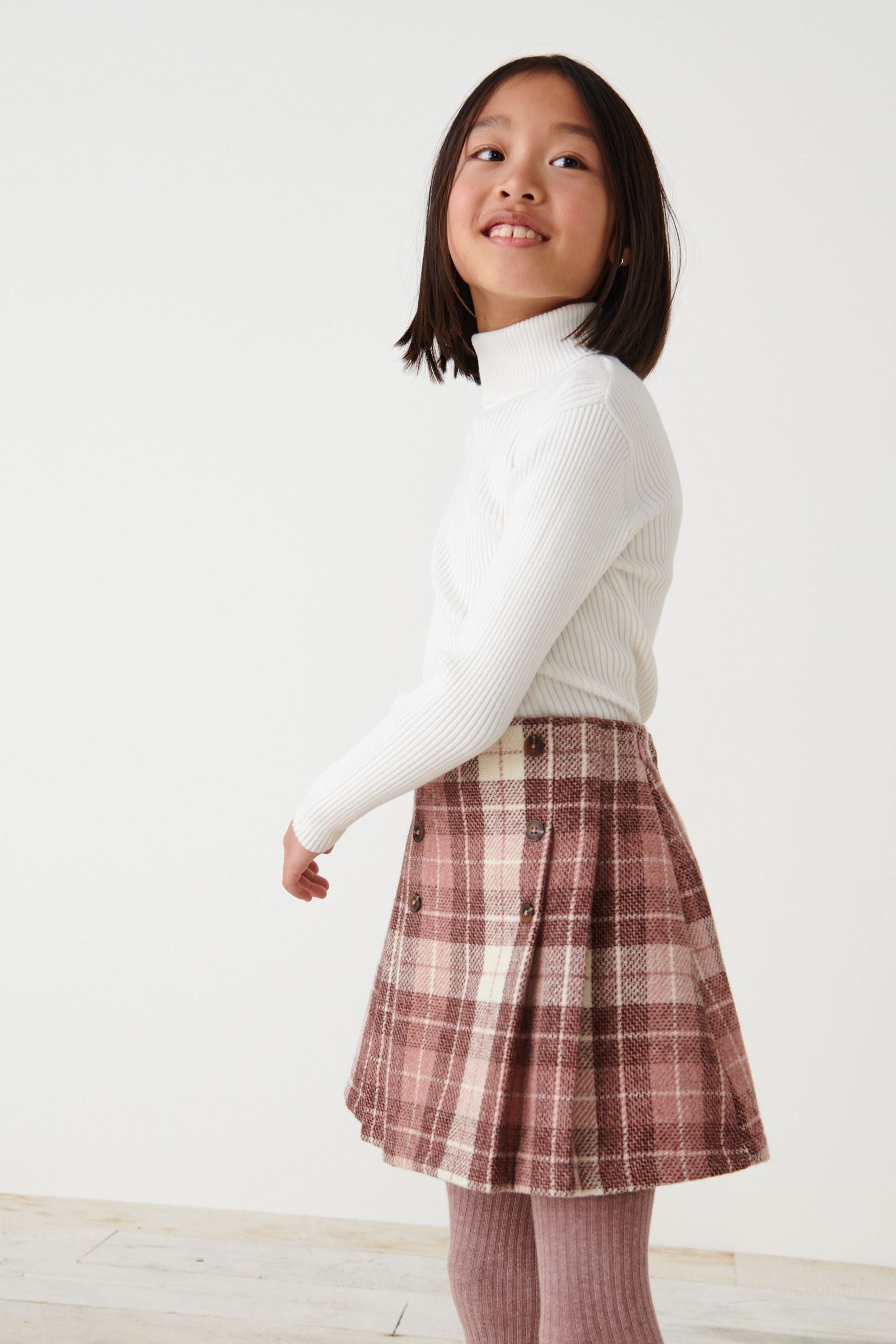 Pink Check Skirt And Tights Set (3-16yrs)