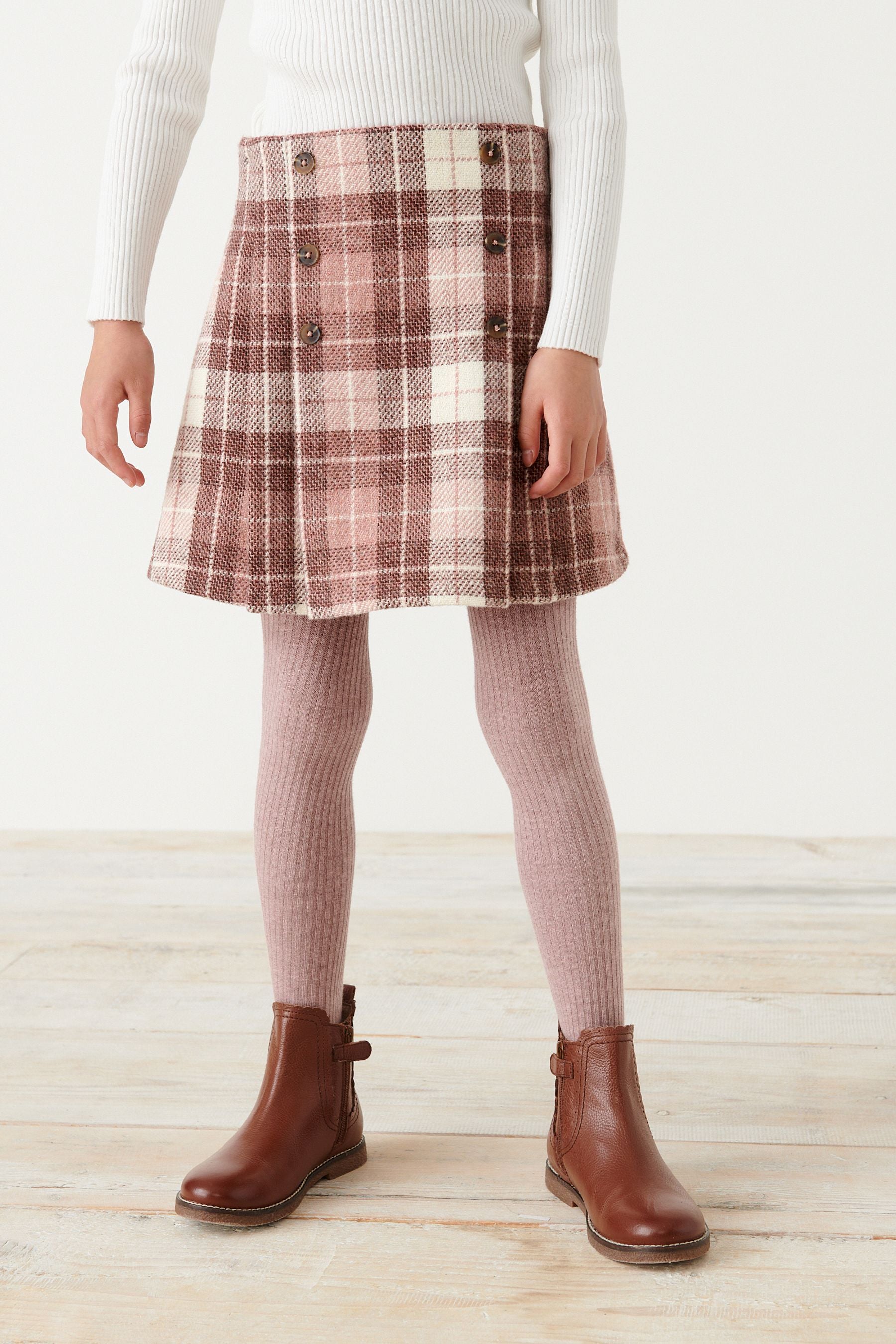 Pink Check Skirt And Tights Set (3-16yrs)