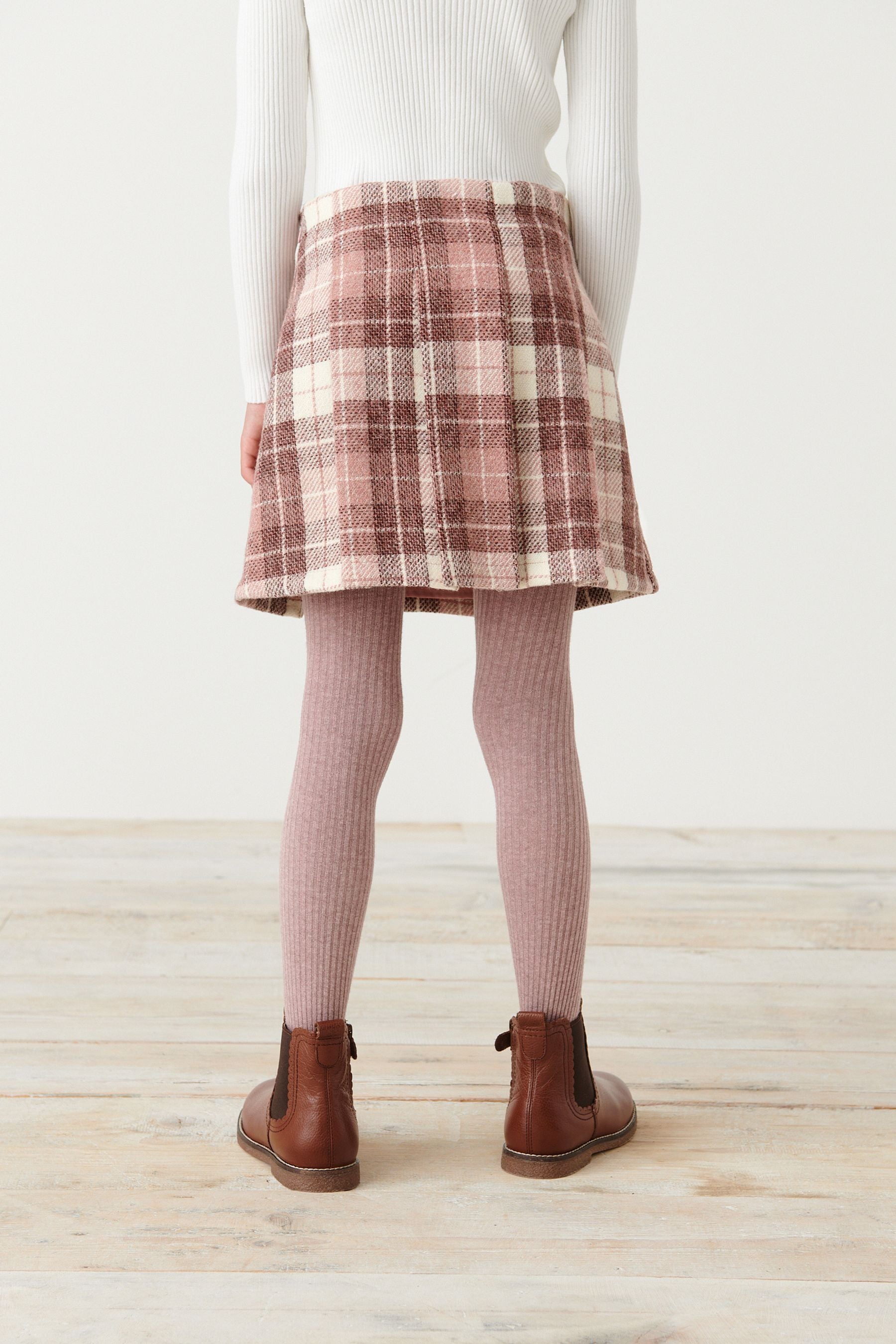 Pink Check Skirt And Tights Set (3-16yrs)