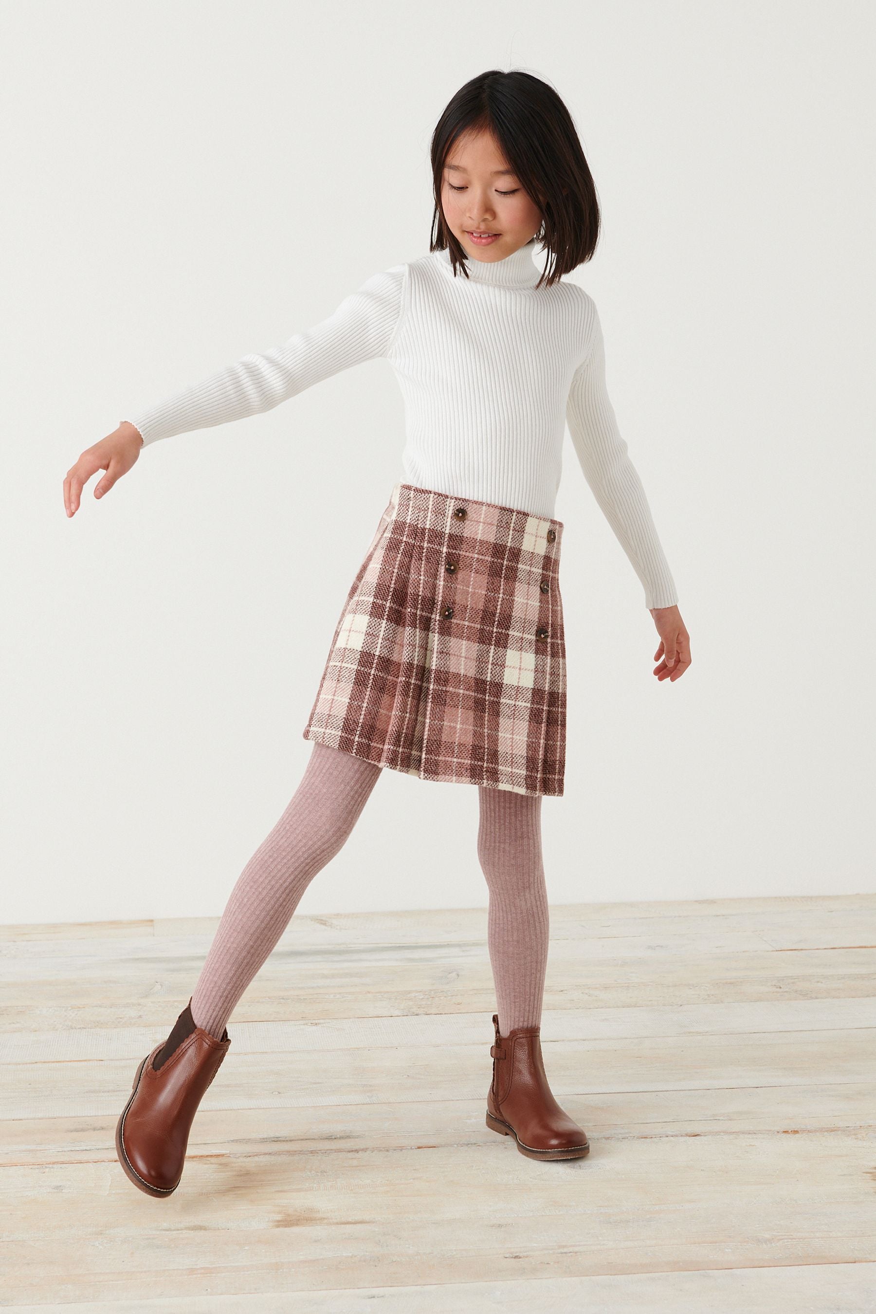 Pink Check Skirt And Tights Set (3-16yrs)