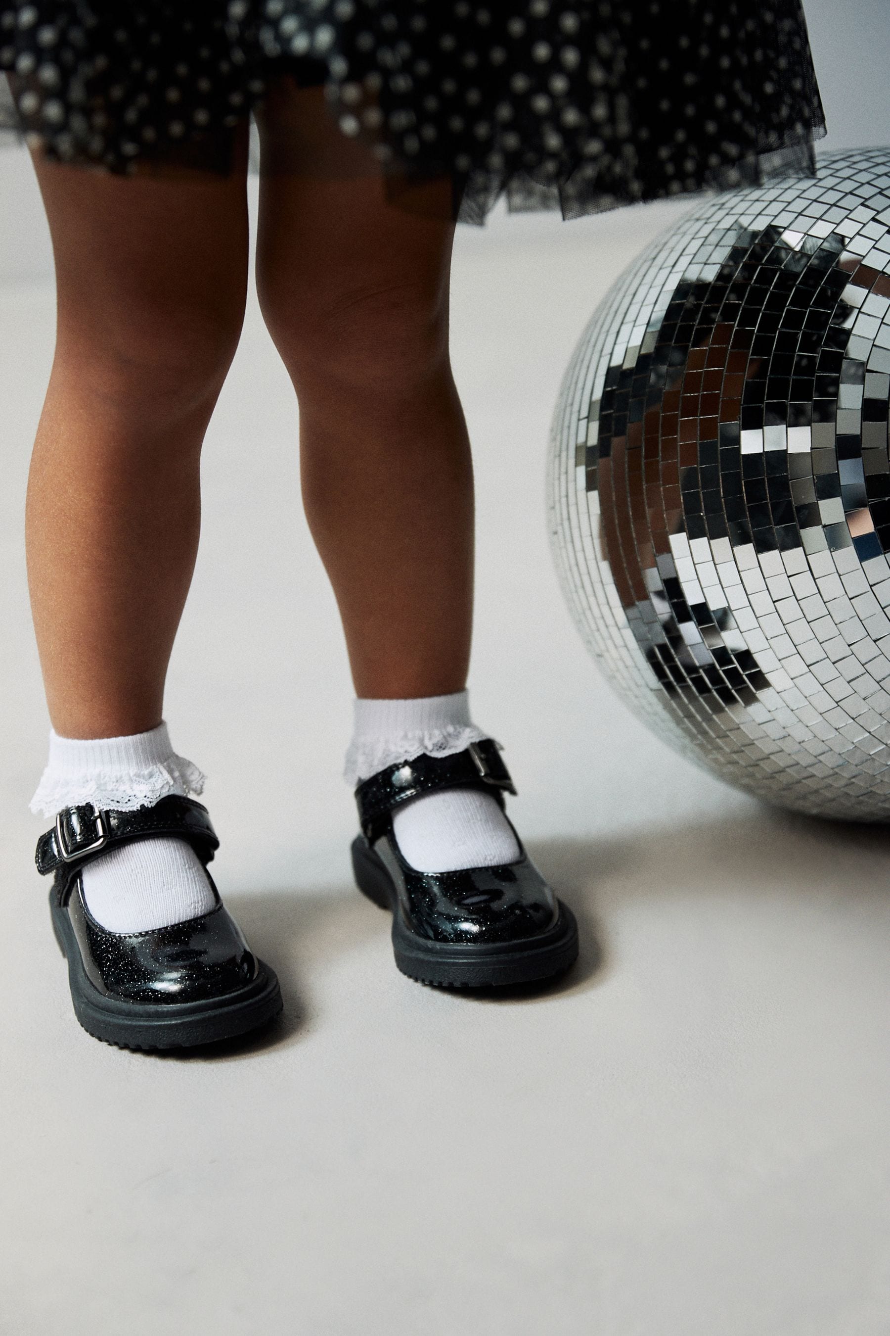 Black Sparkle Chunky Mary Jane Shoes