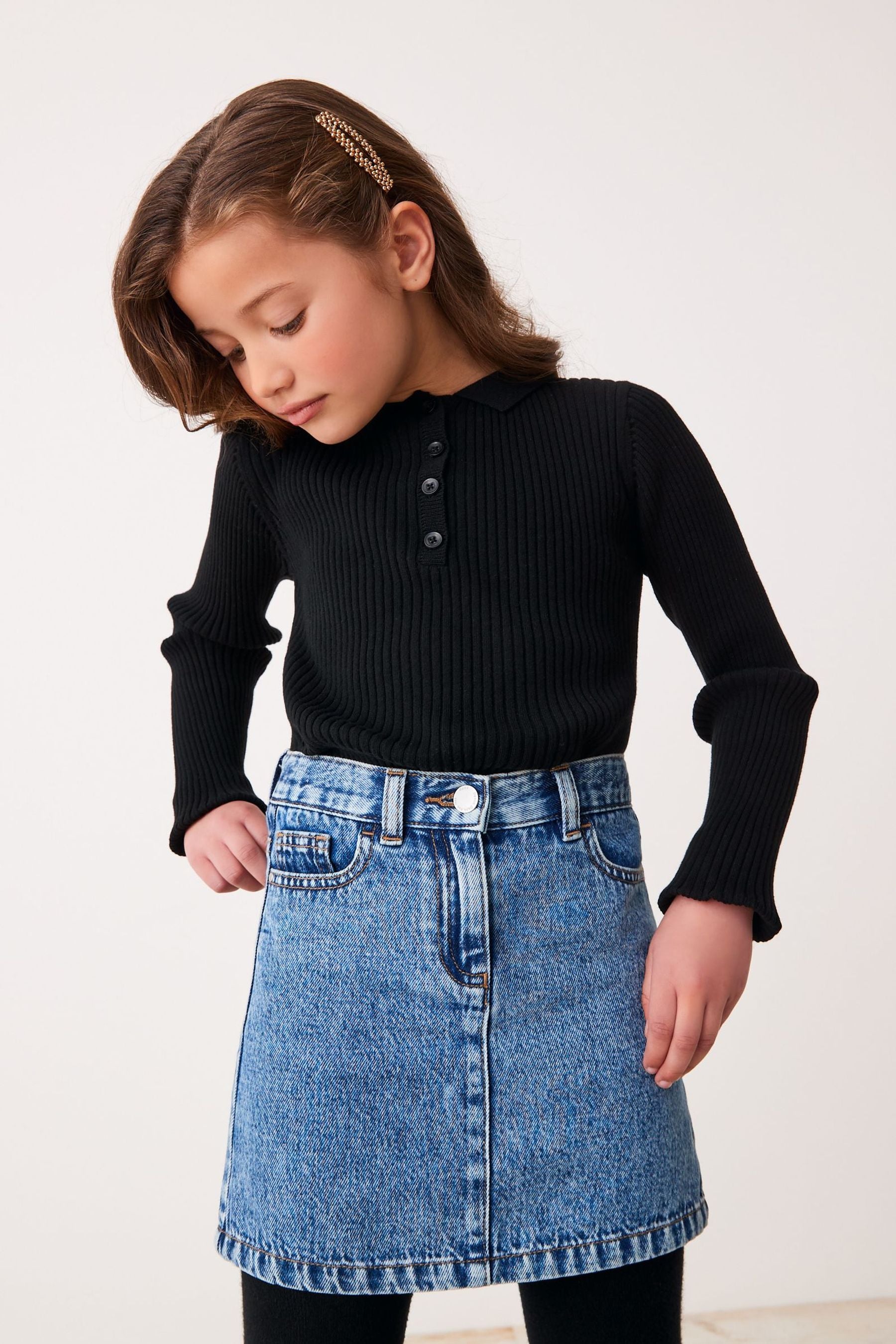 Mid Blue Denim Western Skirt (3-16yrs)