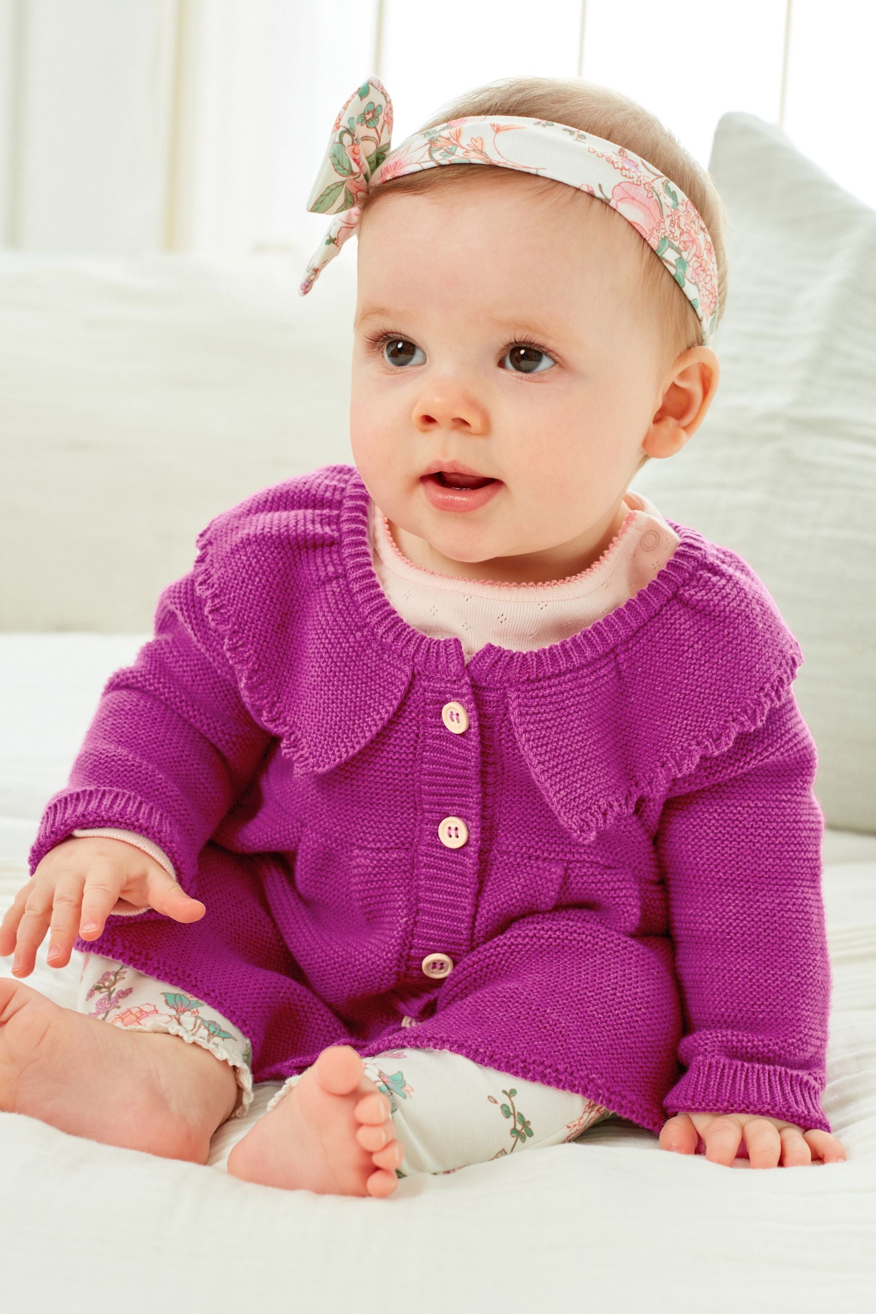 Raspberry Pink Frill Collar Baby Cardigan (0mths-2yrs)