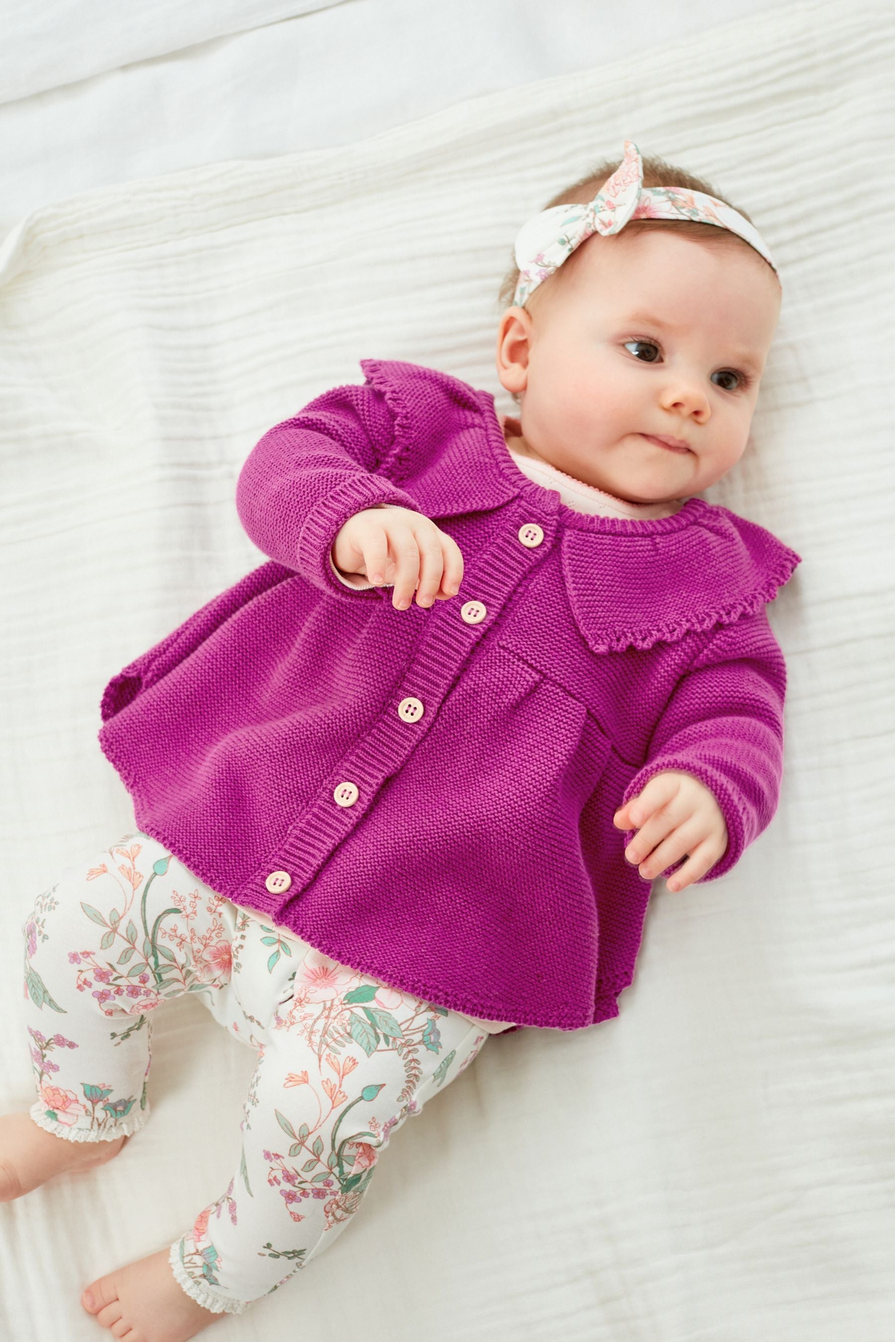 Raspberry Pink Frill Collar Baby Cardigan (0mths-2yrs)