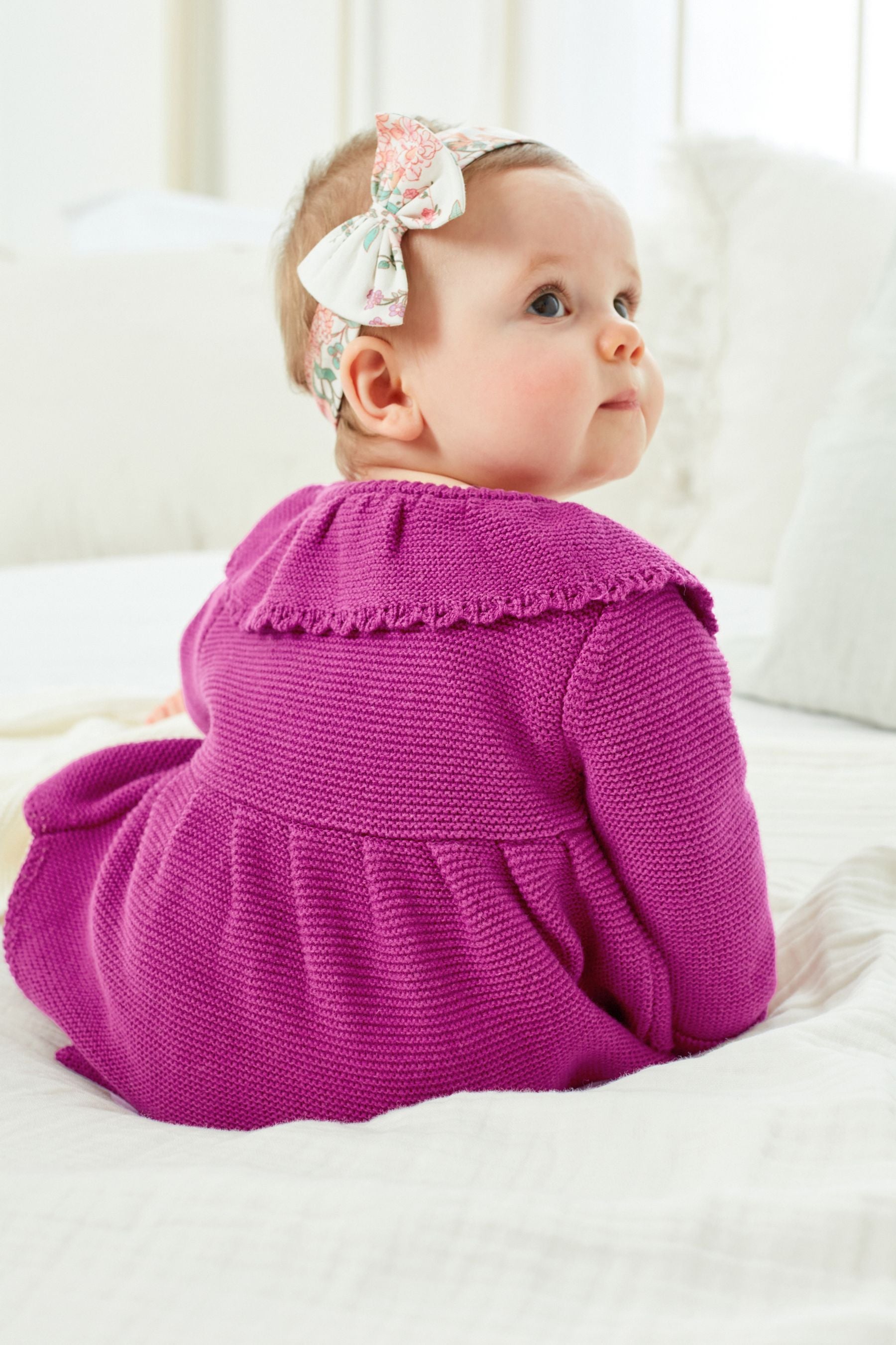 Raspberry Pink Frill Collar Baby Cardigan (0mths-2yrs)