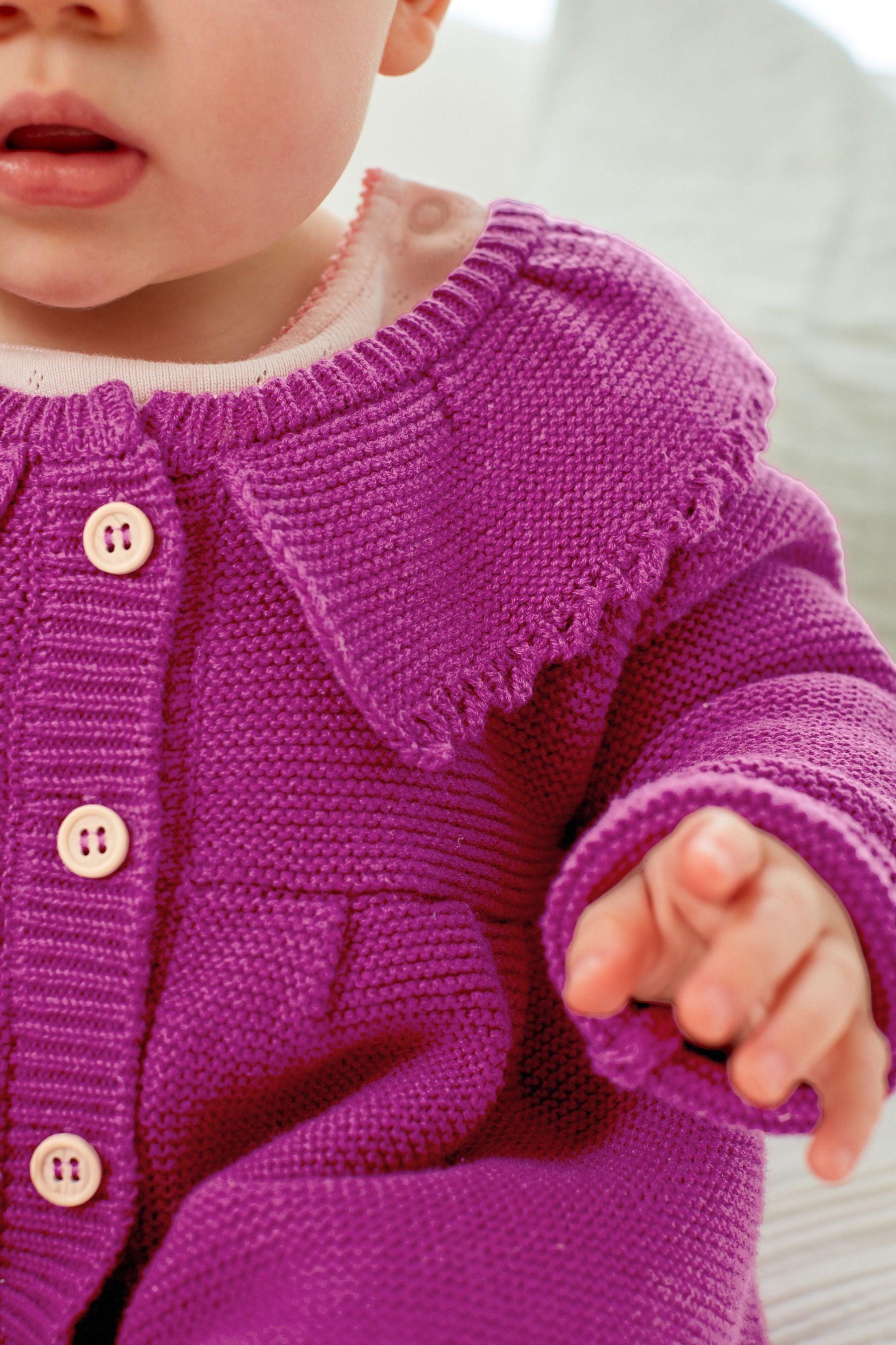 Raspberry Pink Frill Collar Baby Cardigan (0mths-2yrs)