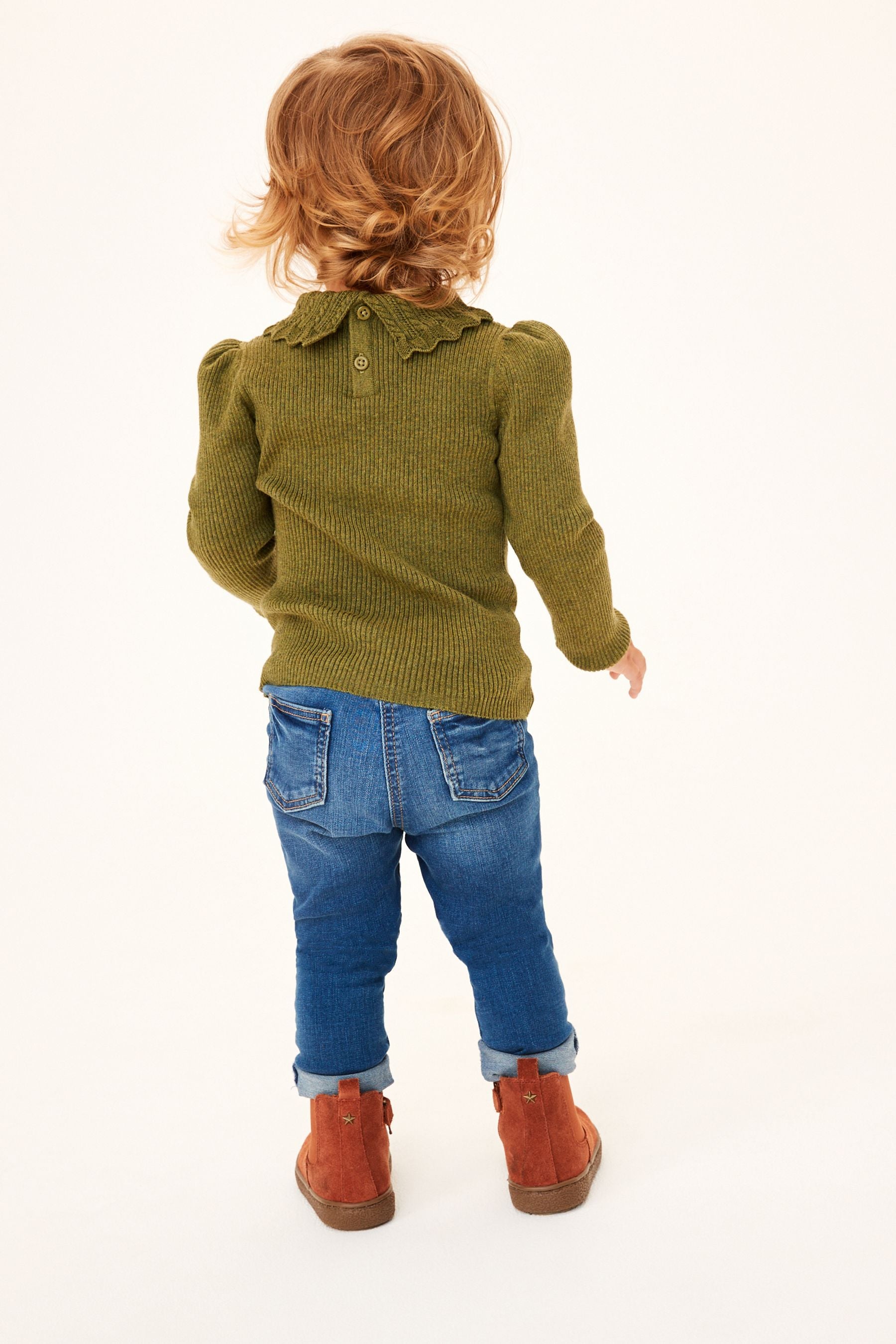 Khaki Green Pointelle Neck Jumper (3mths-7yrs)