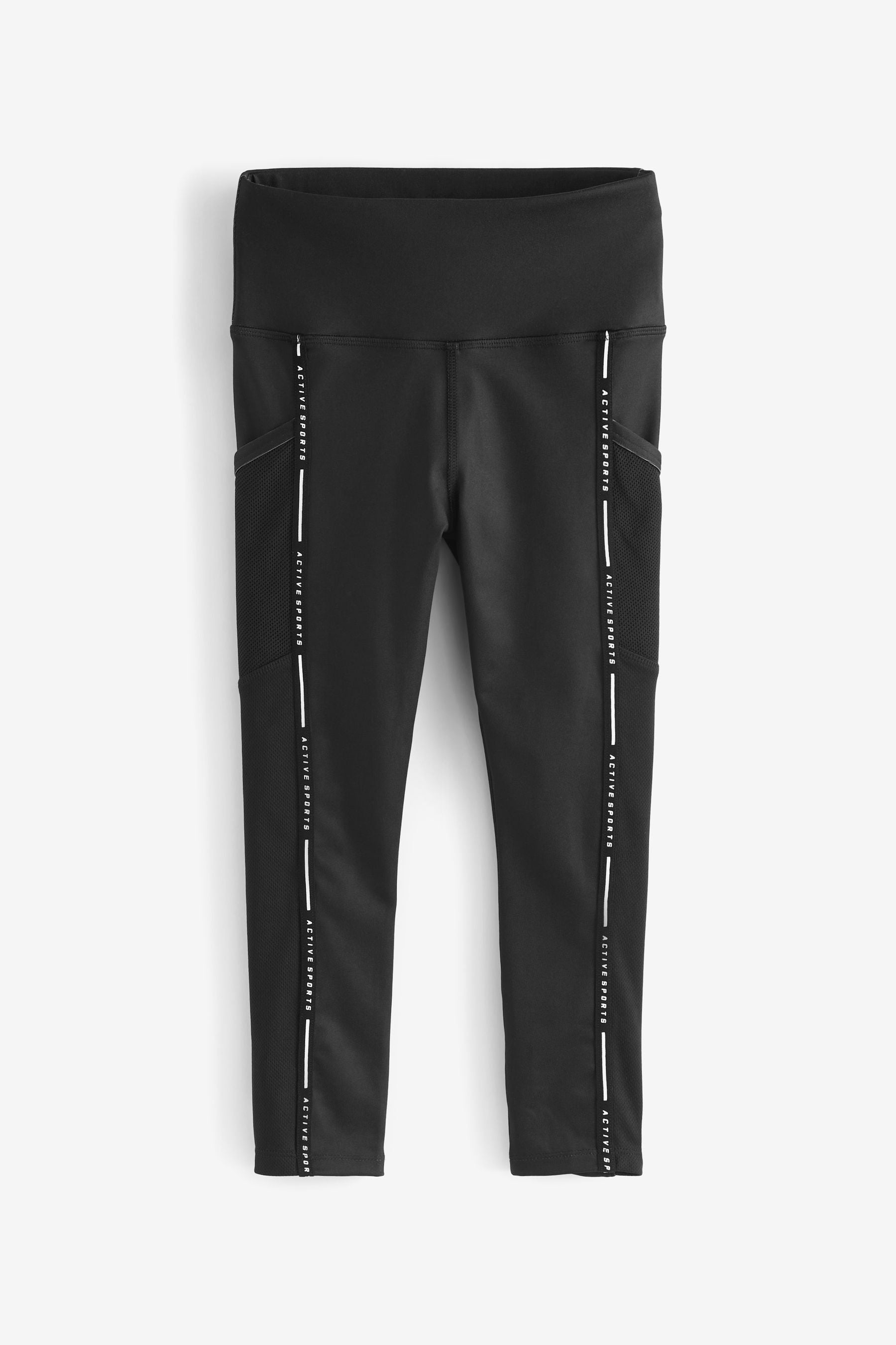 Black Sports Tape Sports Leggings (3-16yrs)