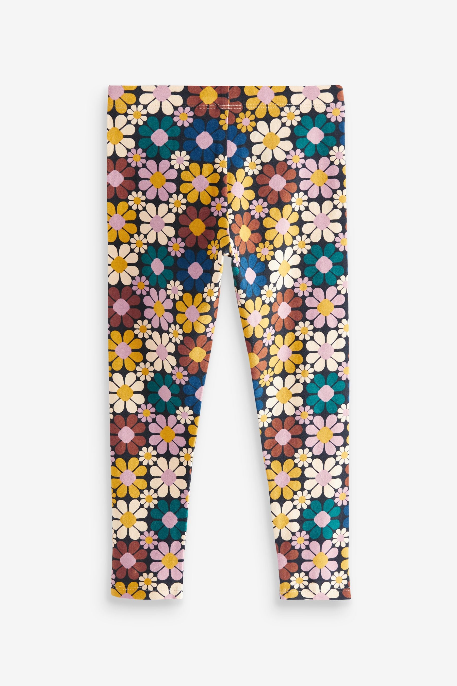 Pink/Teal Green/Ochre Yellow Floral 5 Pack Leggings (3-16yrs)