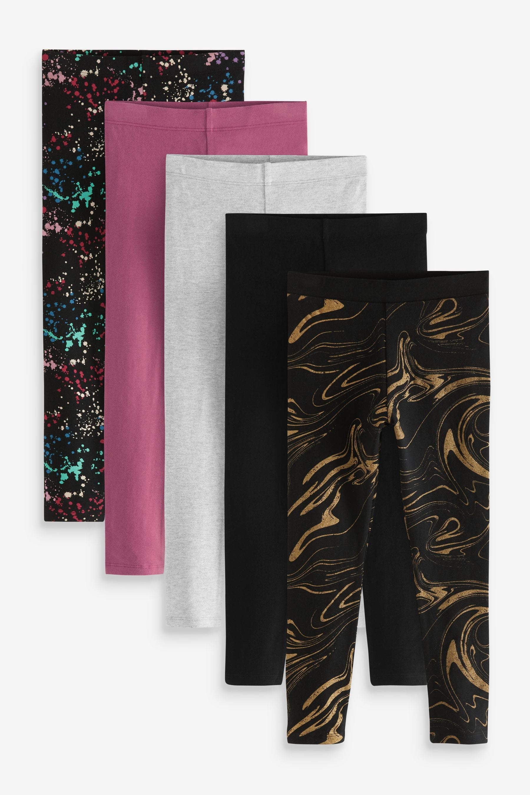 Black/Berry Pink/Splat/Marble 5 Pack Leggings (3-16yrs)