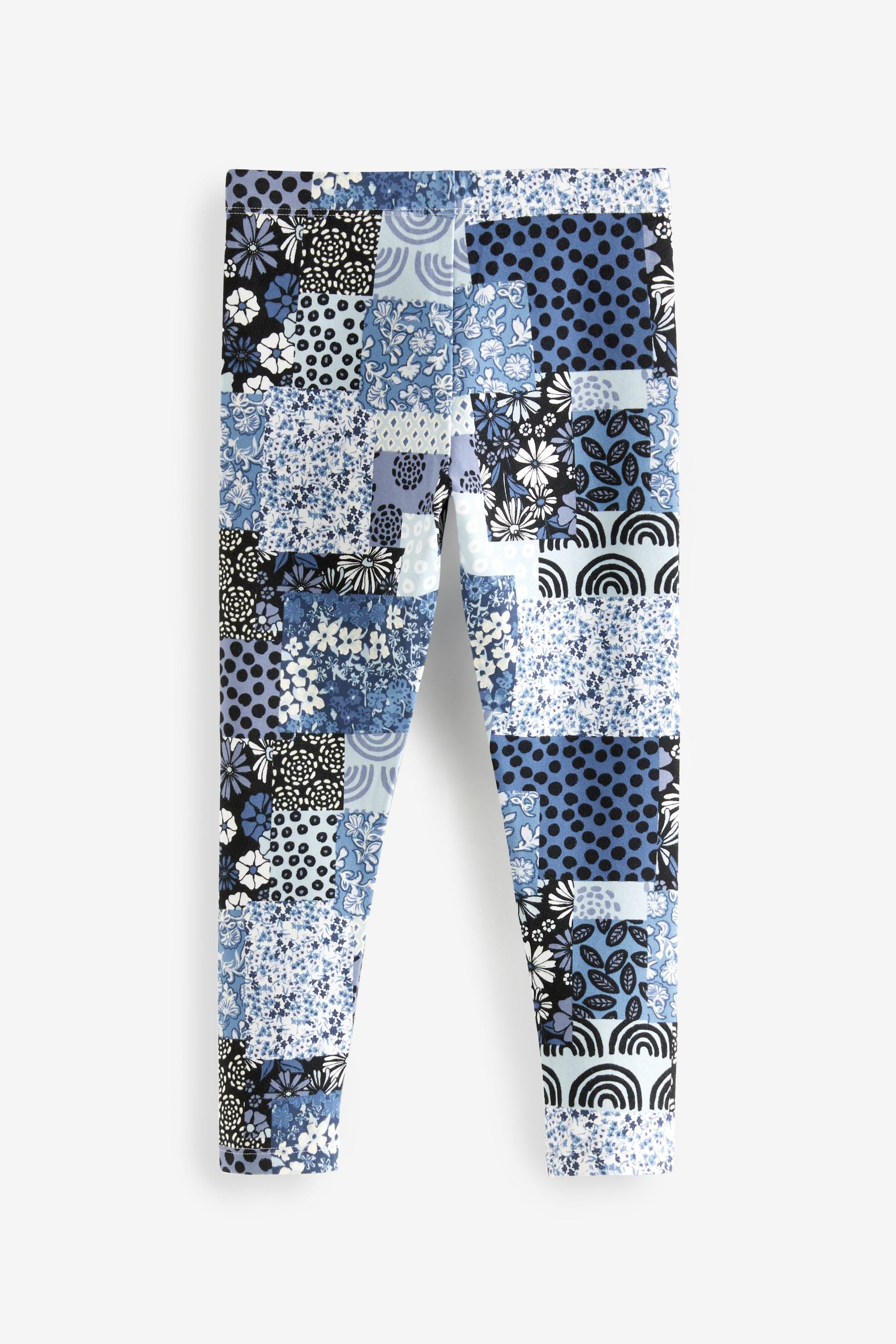 Blue Purple Floral Stripe Spot 5 Pack Leggings (3-16yrs)