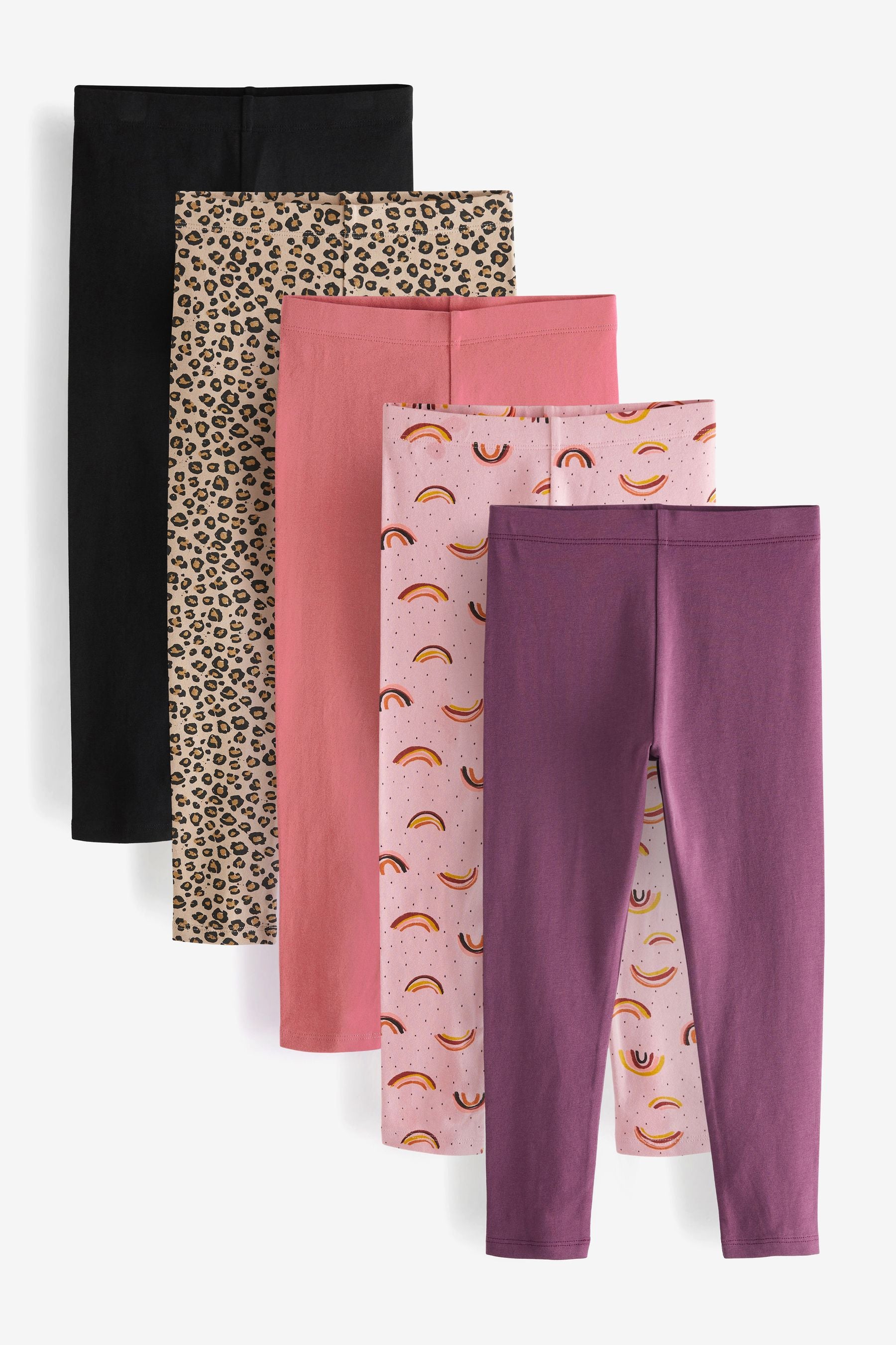 Pink/Berry Purple/Animal/Rainbow 5 Pack Leggings (3-16yrs)