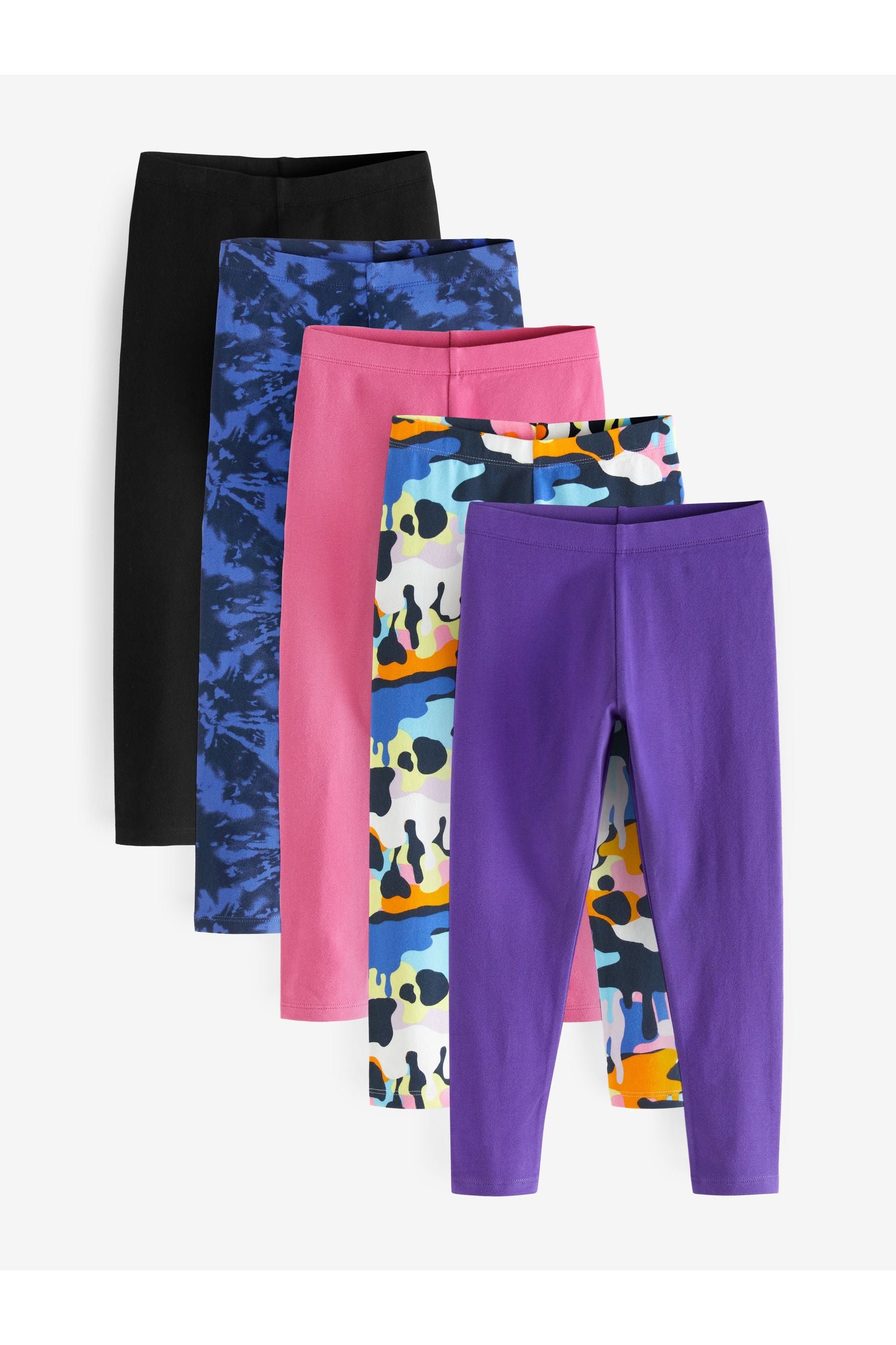 Black/ Pink/ Blue/ Tie Dye/ Drip Skater Print 5 Pack Leggings (3-16yrs)