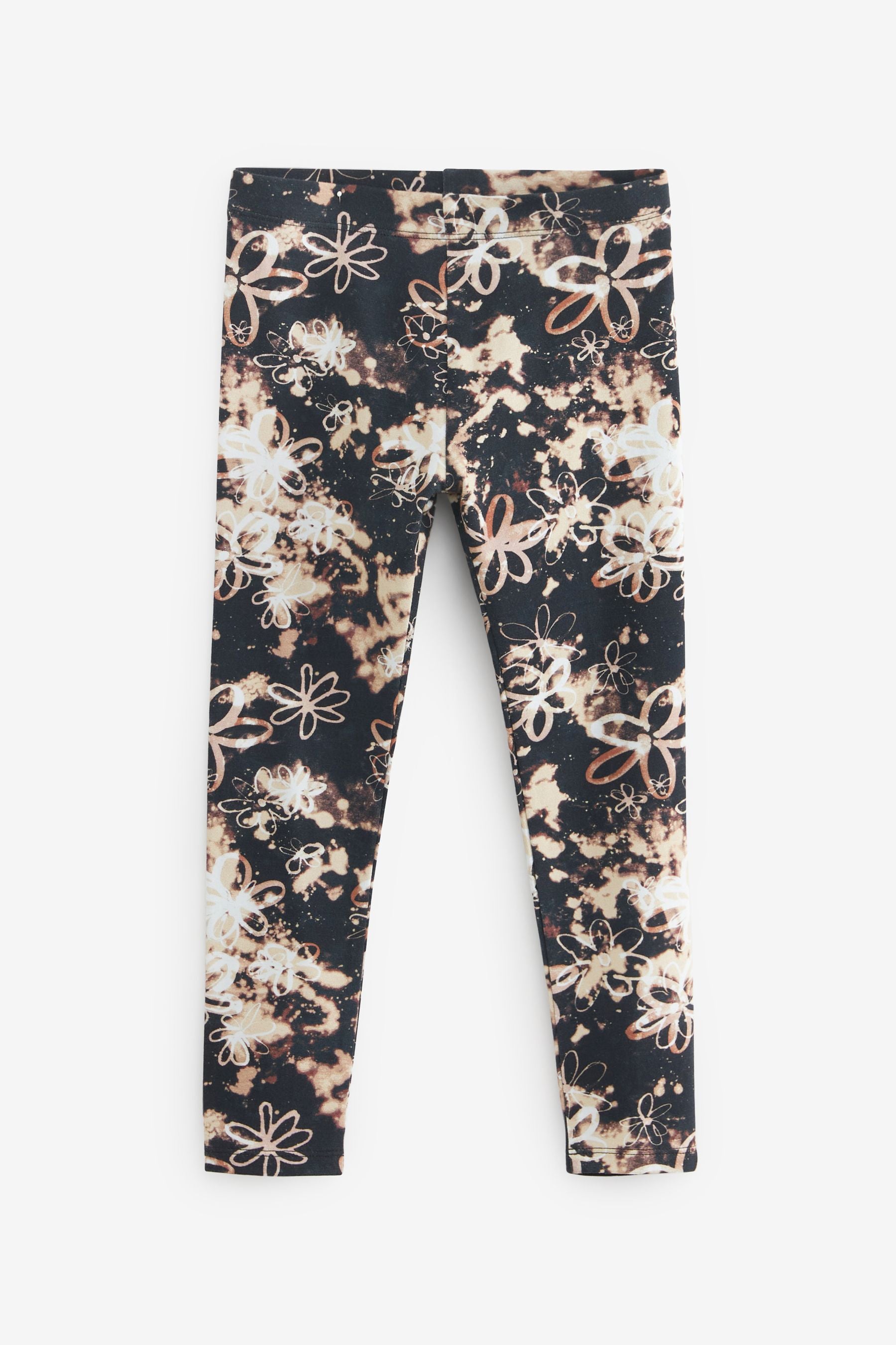 Black Tie Dye Flower Print Leggings (3-16yrs)