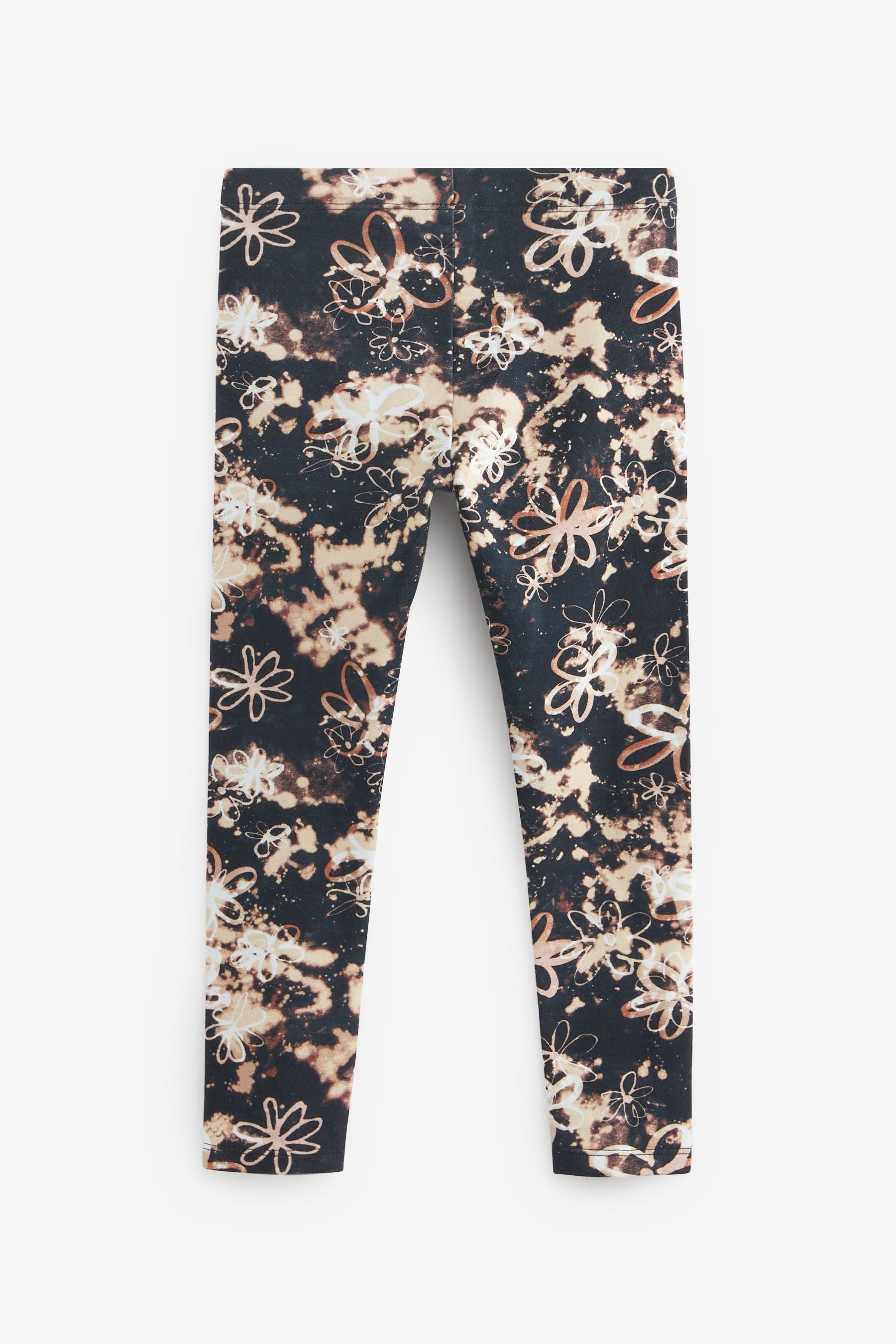 Black Tie Dye Flower Print Leggings (3-16yrs)