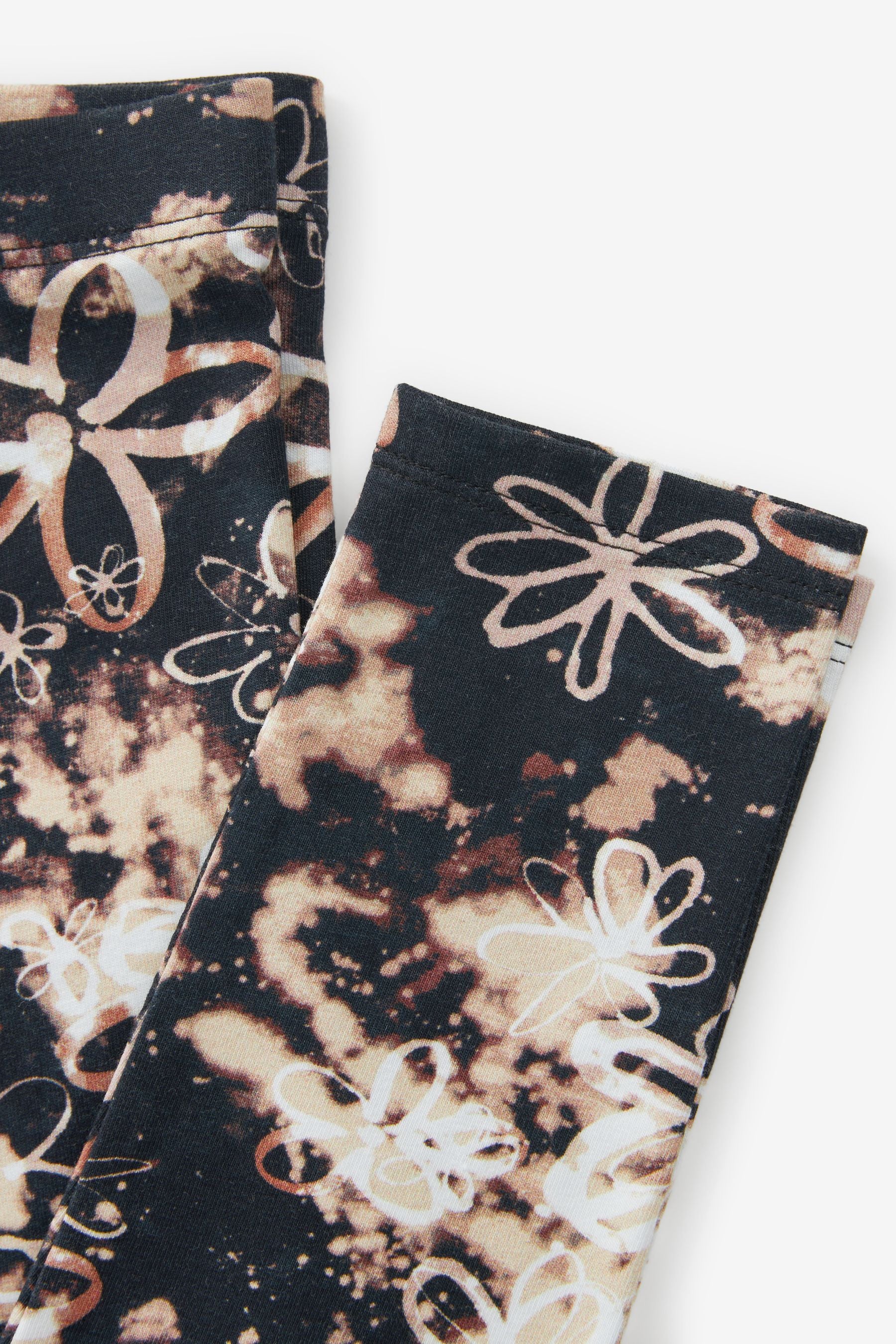 Black Tie Dye Flower Print Leggings (3-16yrs)