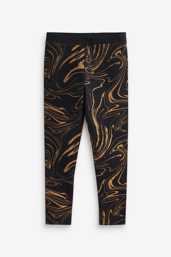 Black/Gold Metallic Marble Leggings (3-16yrs)