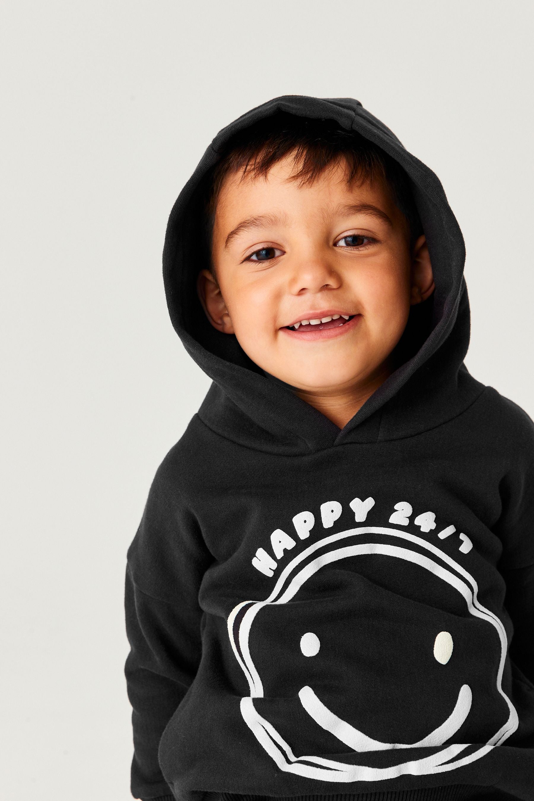 Black Smile All-Over Printed Hoodie And Leggings Set (3mths-7yrs)