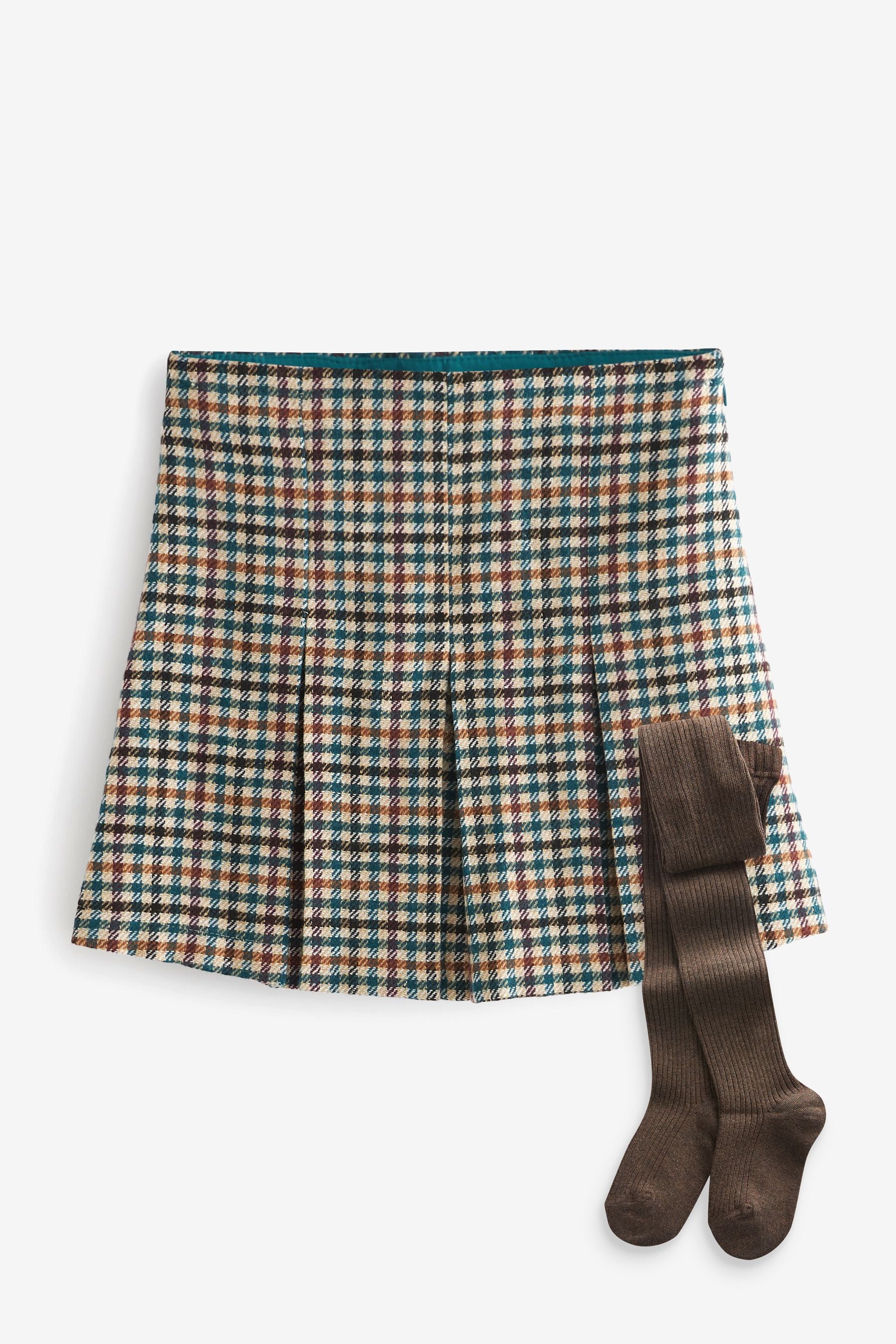 Teal Blue Check Skirt And Tights Set (3-16yrs)