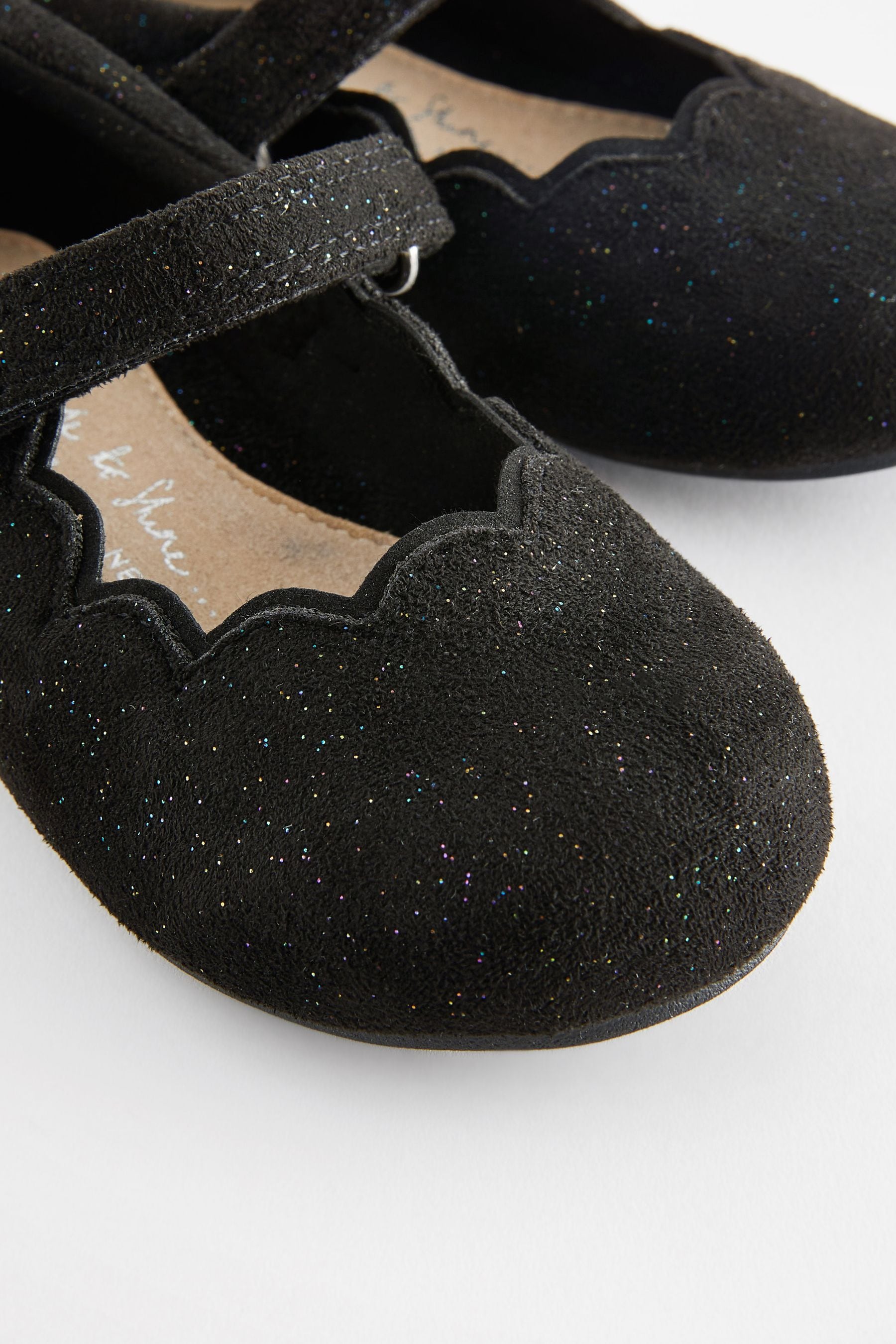 Black Shimmer Scallop Mary Jane Shoes