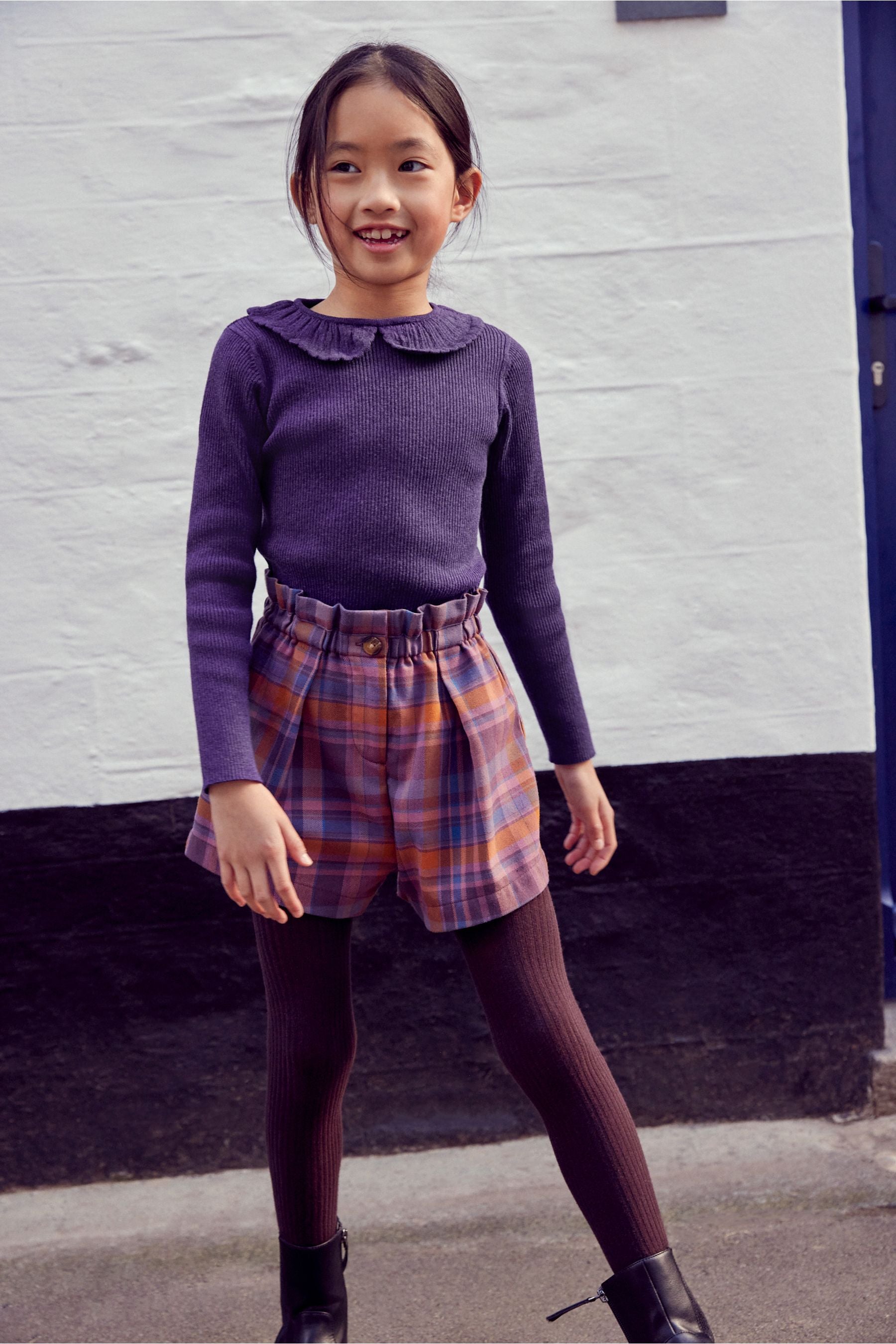 Purple Check Shorts And Tights (3-16yrs)