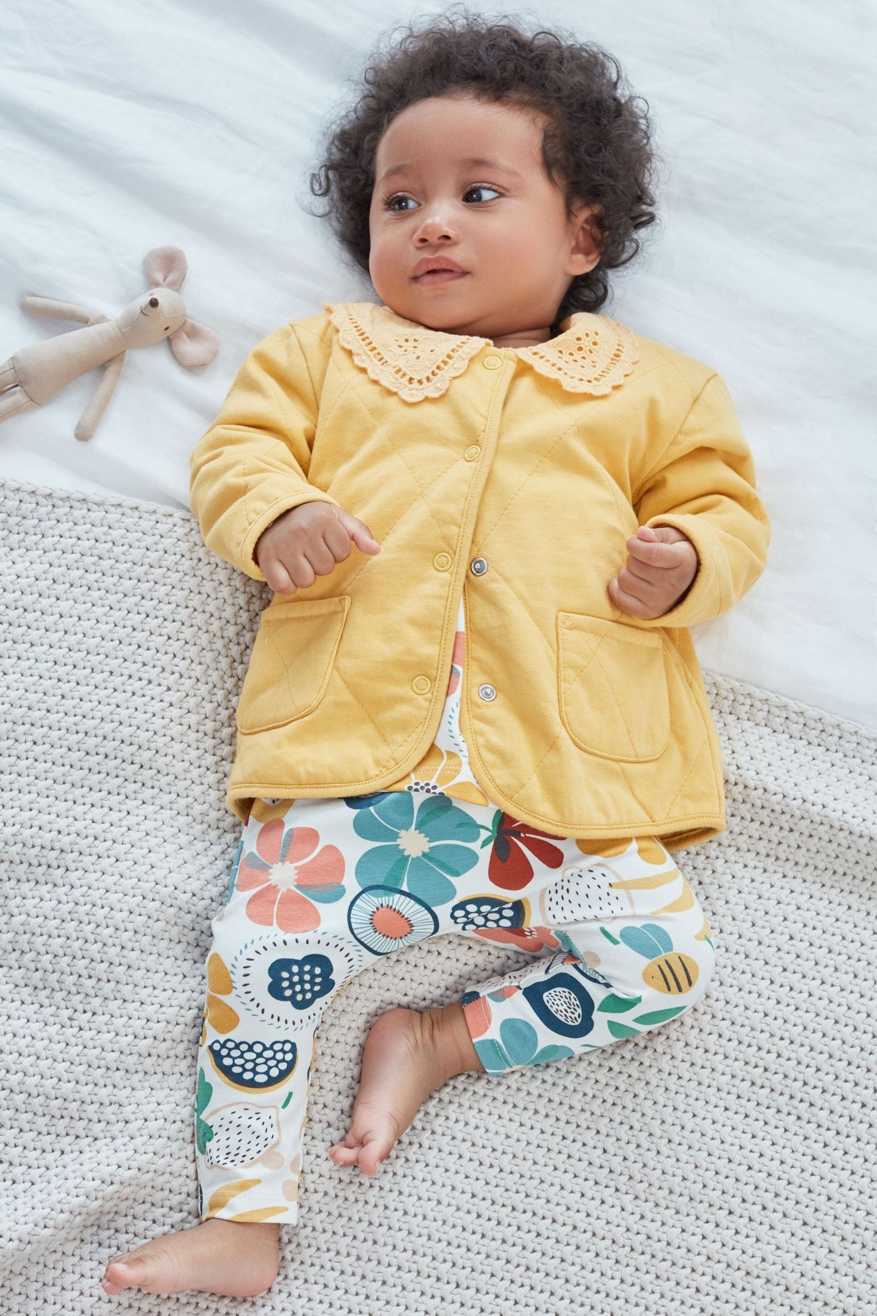 Ochre Yellow Quilted Collar Popper Jacket (0mths-2yrs)