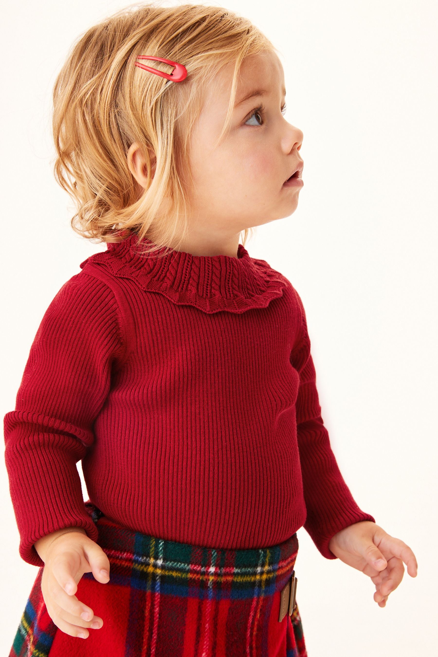 Red Pointelle Neck Jumper (3mths-7yrs)