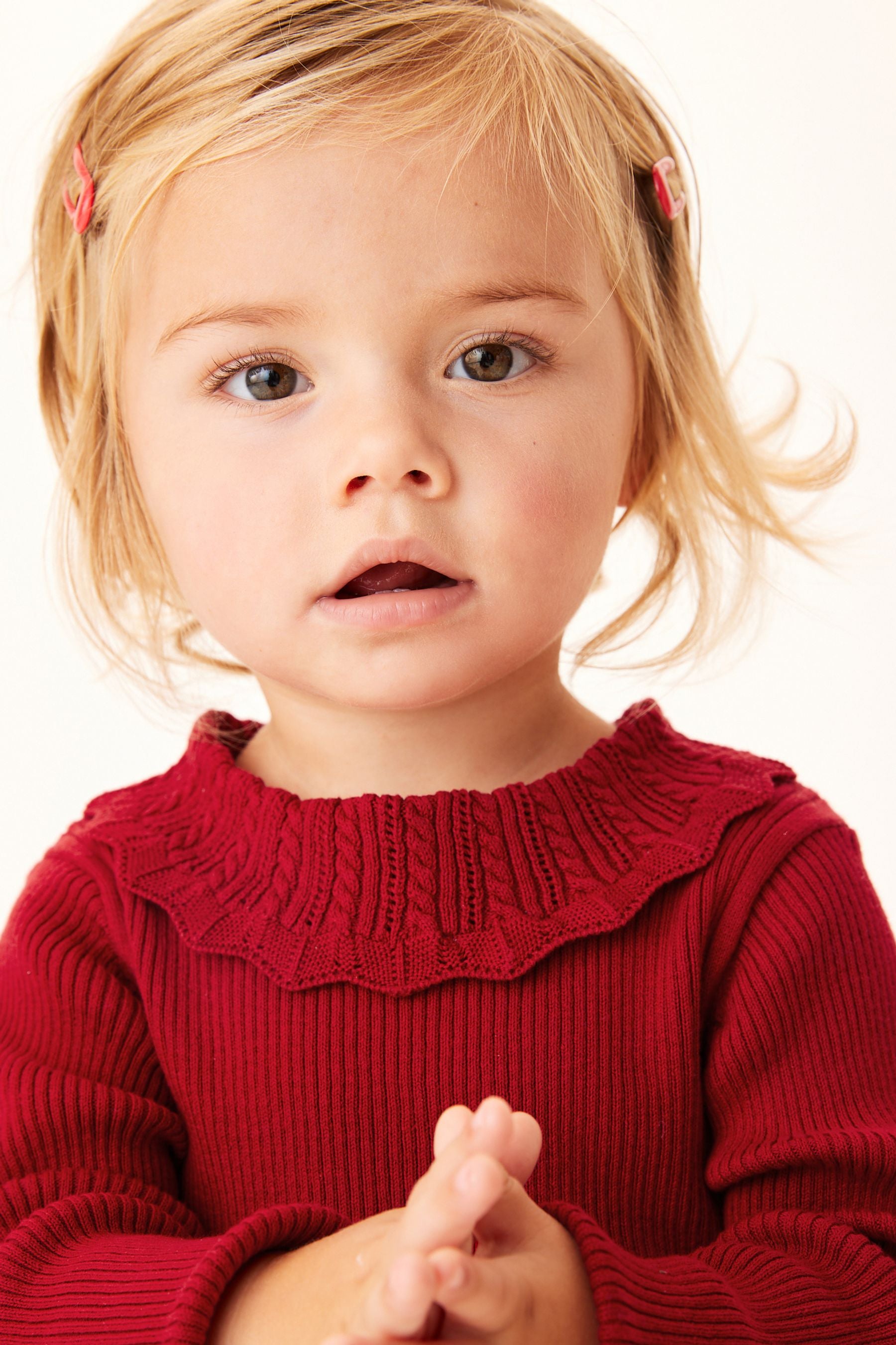 Red Pointelle Neck Jumper (3mths-7yrs)