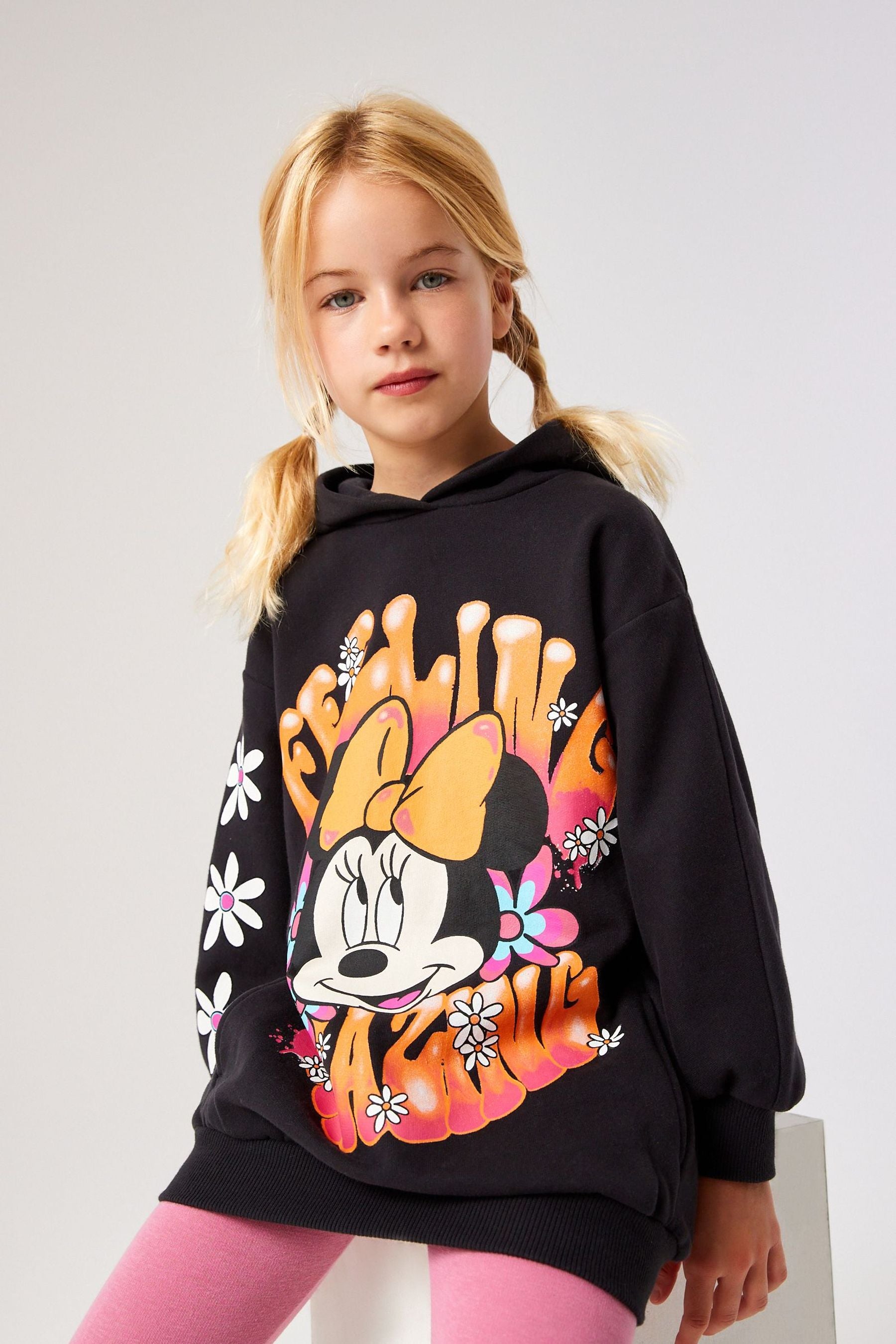 Minnie Mouse Black Longline Hoodie (3-16yrs)