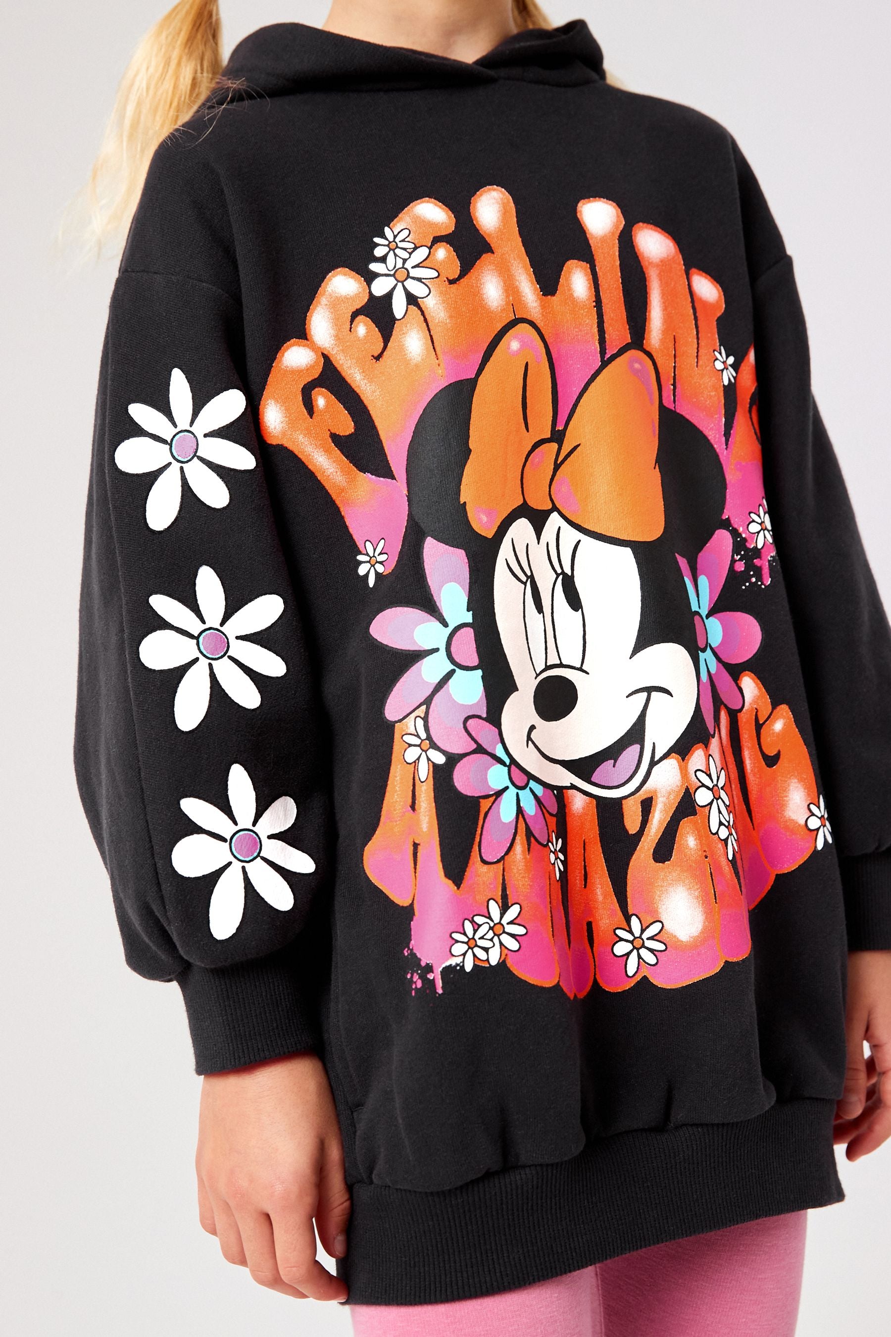 Minnie Mouse Black Longline Hoodie (3-16yrs)