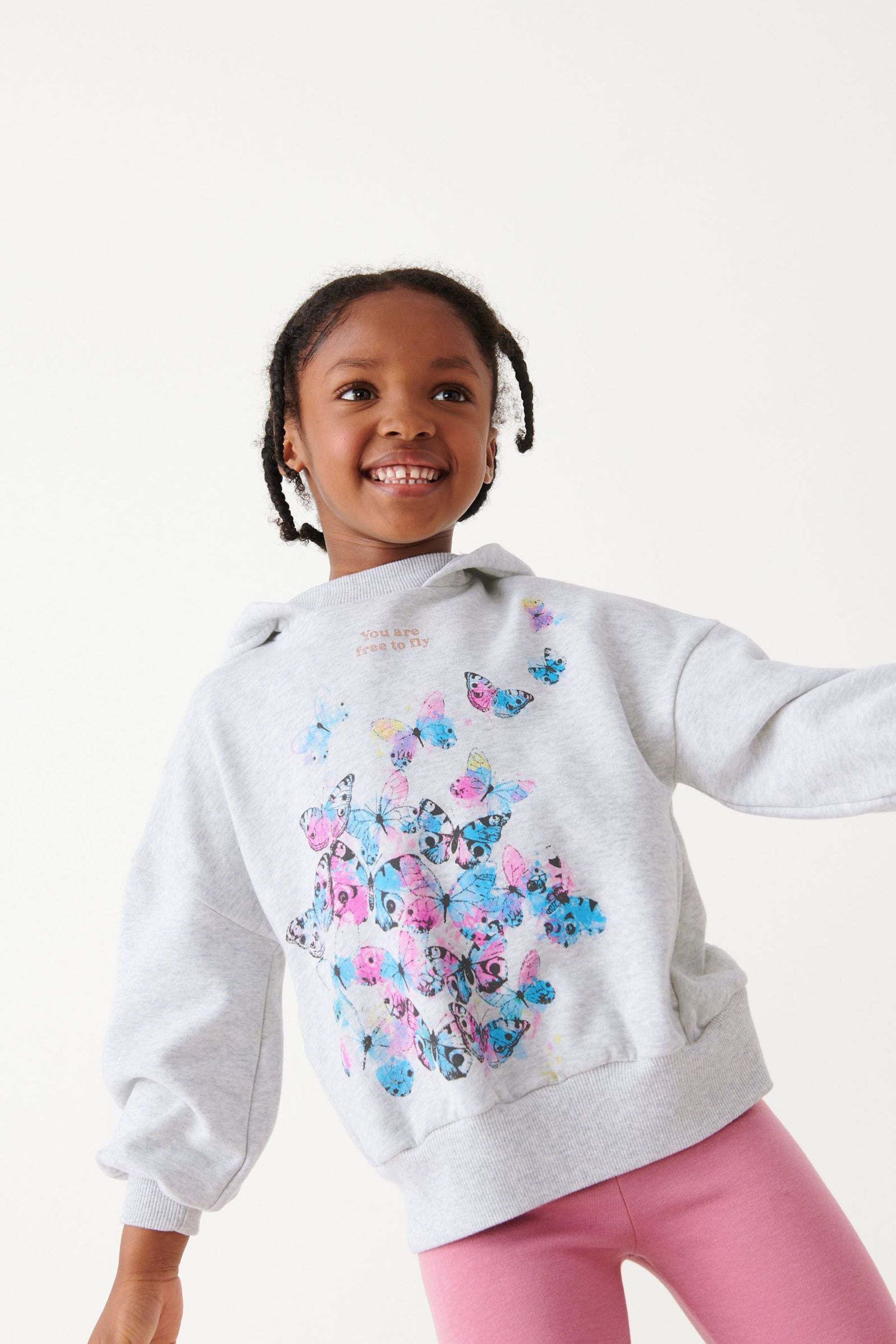 Grey BUTTERFLY PRINT Hoodie (3-16yrs)