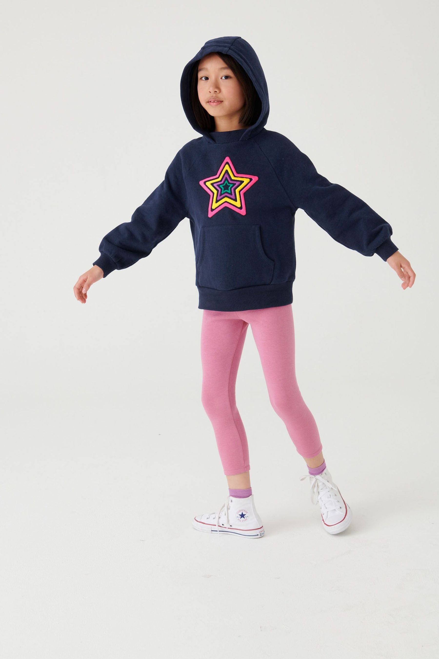 Navy Blue Embroidered Rainbow Star Hoodie (3-16yrs)