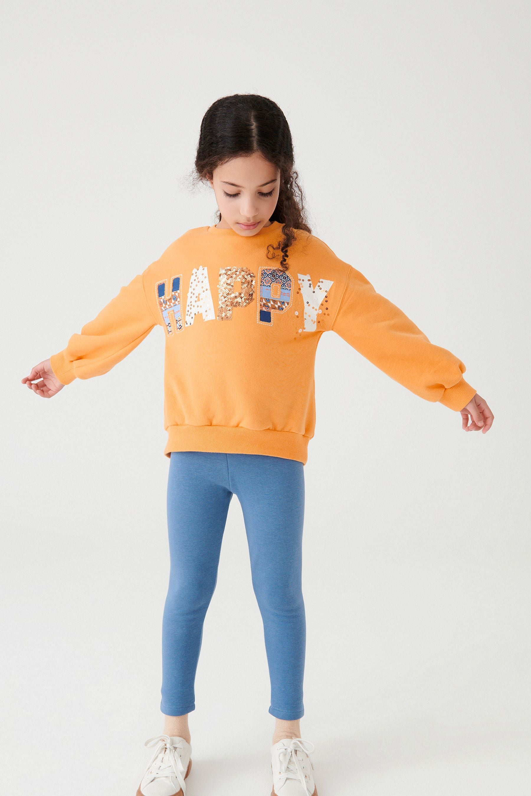 Yellow SEQUIN HAPPY Crew Sweatshirt Top (3-16yrs)