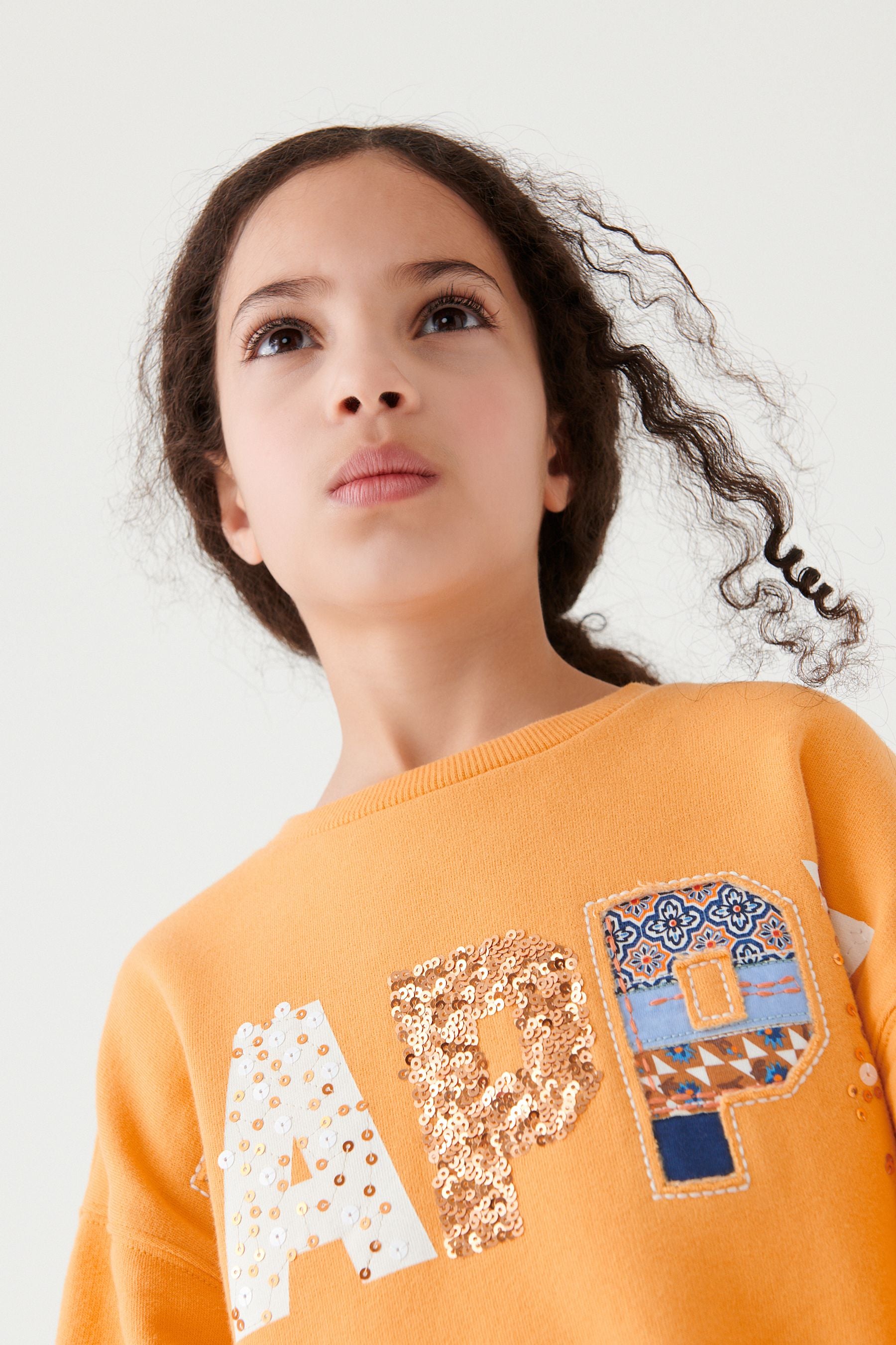 Yellow SEQUIN HAPPY Crew Sweatshirt Top (3-16yrs)