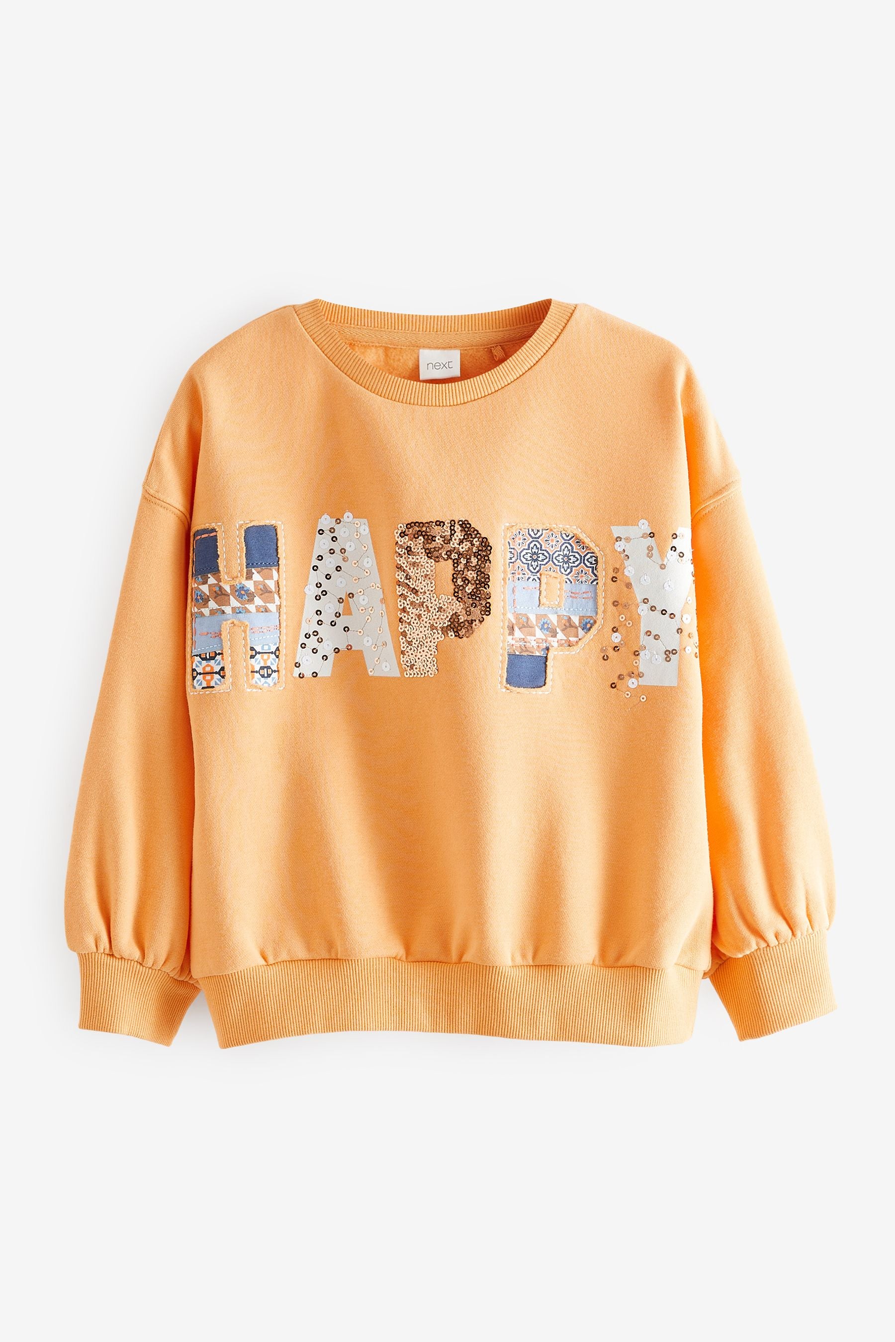 Yellow SEQUIN HAPPY Crew Sweatshirt Top (3-16yrs)