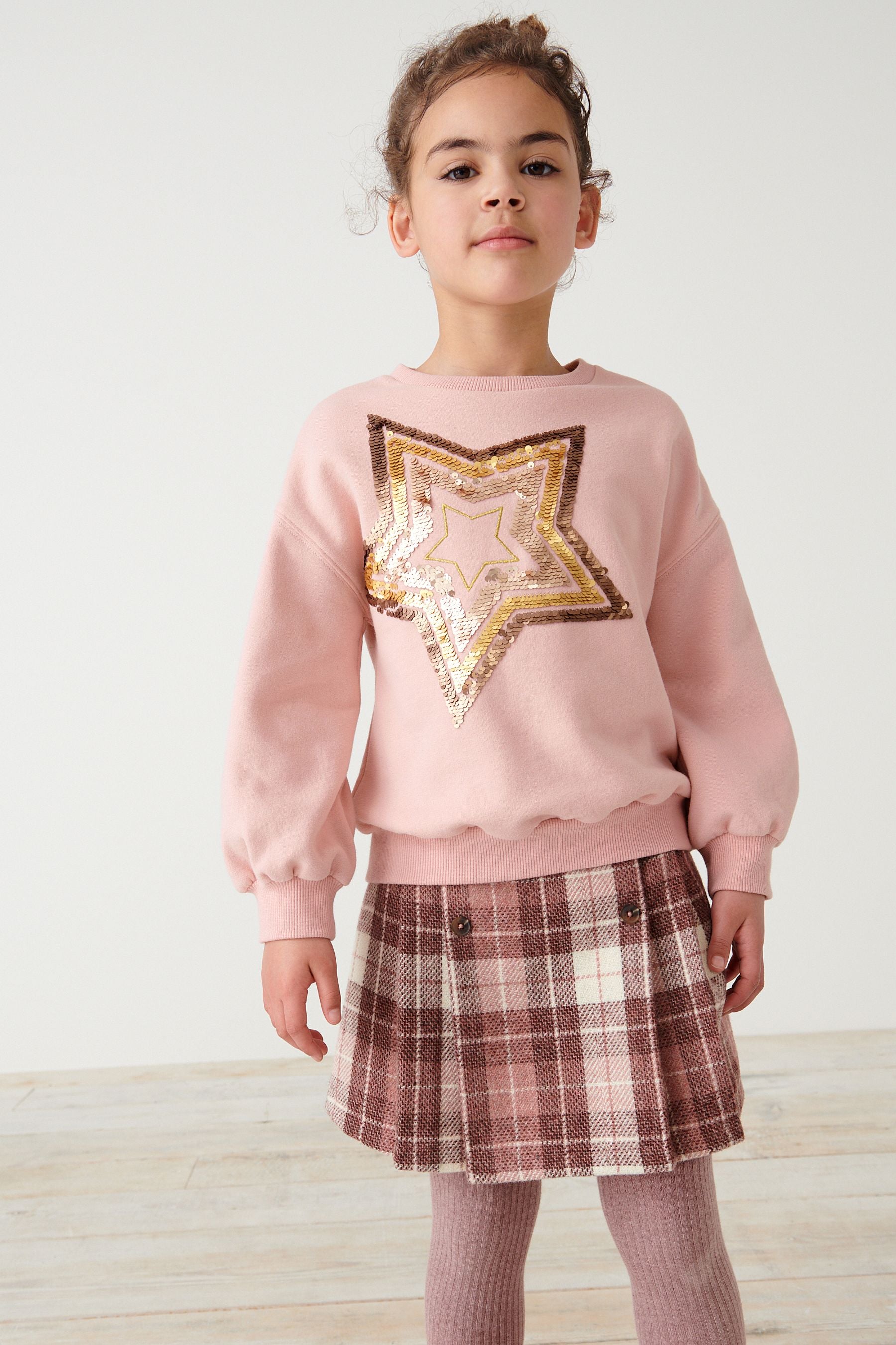 Pink Sequin Star Crew Sweatshirt Top (3-16yrs)