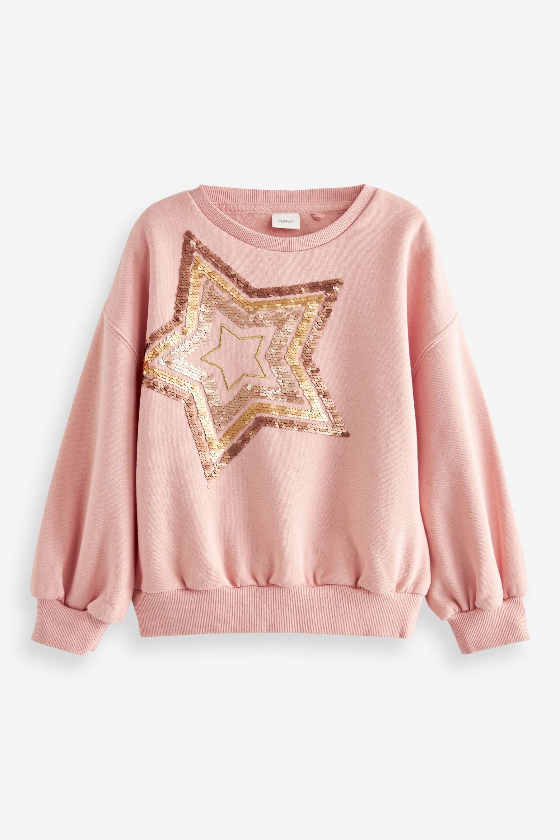 Pink Sequin Star Crew Sweatshirt Top (3-16yrs)